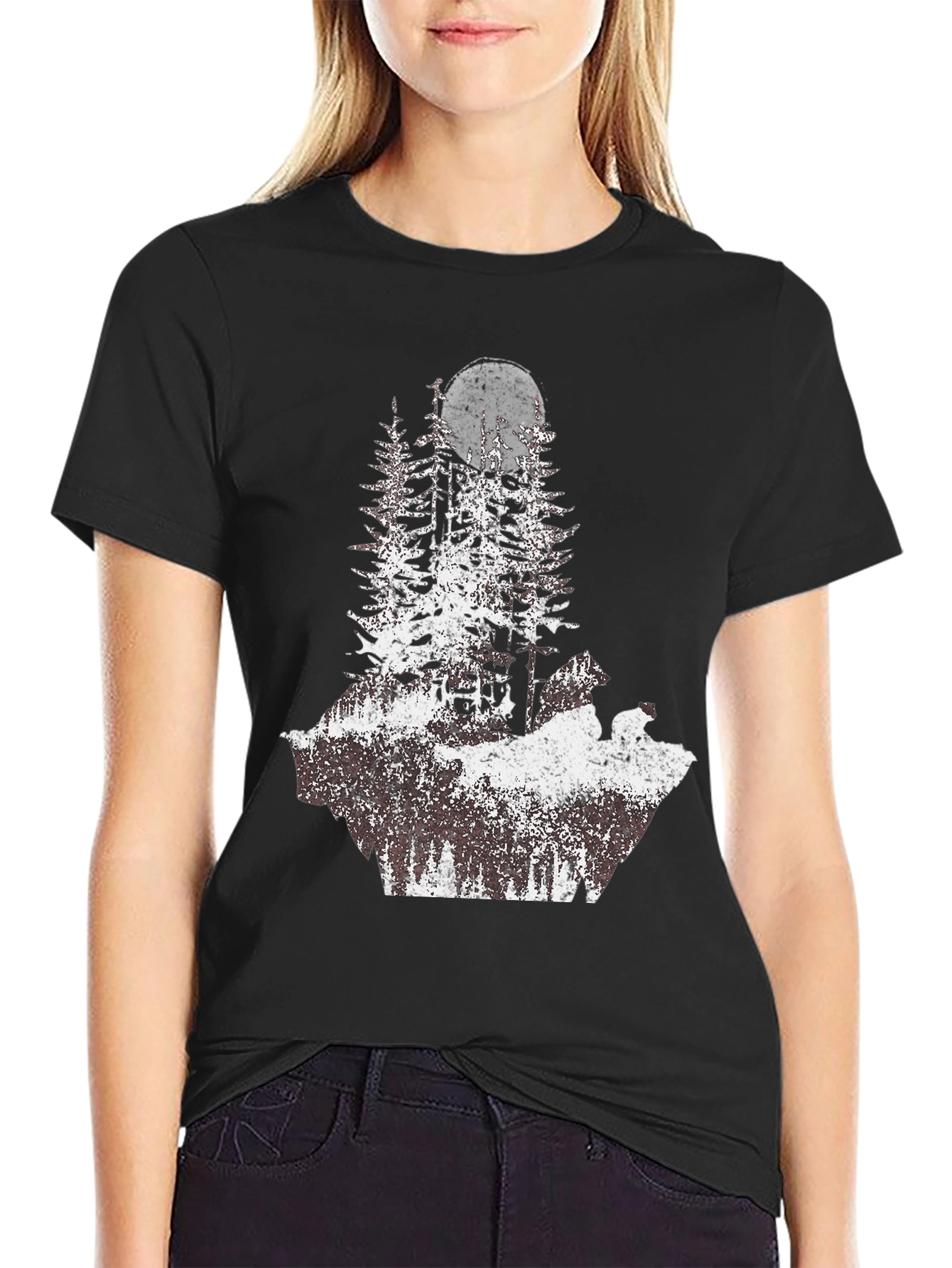 Nature Scene Graphic Tee - Moon & Trees