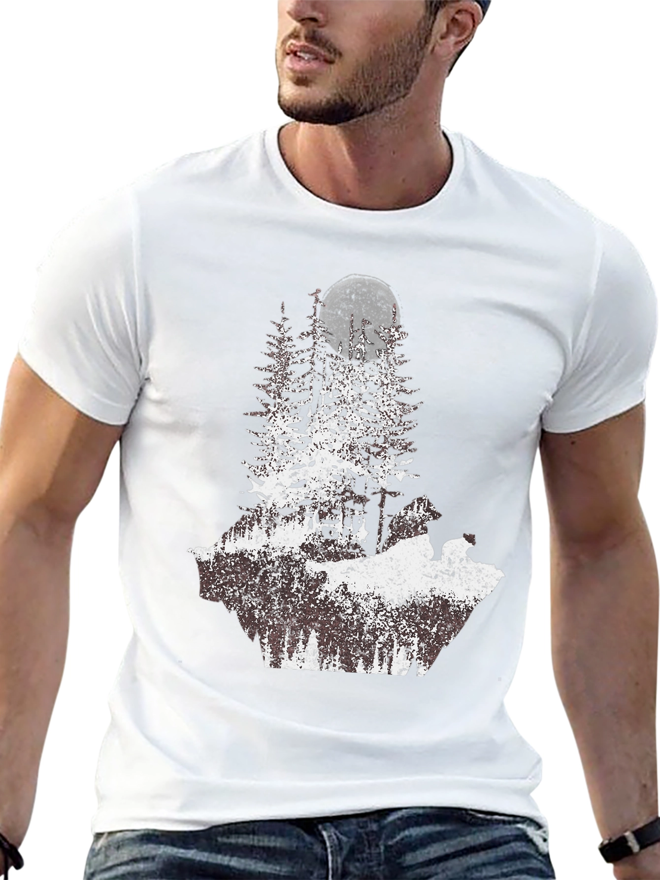 Nature Scene Graphic Tee - Moon & Trees