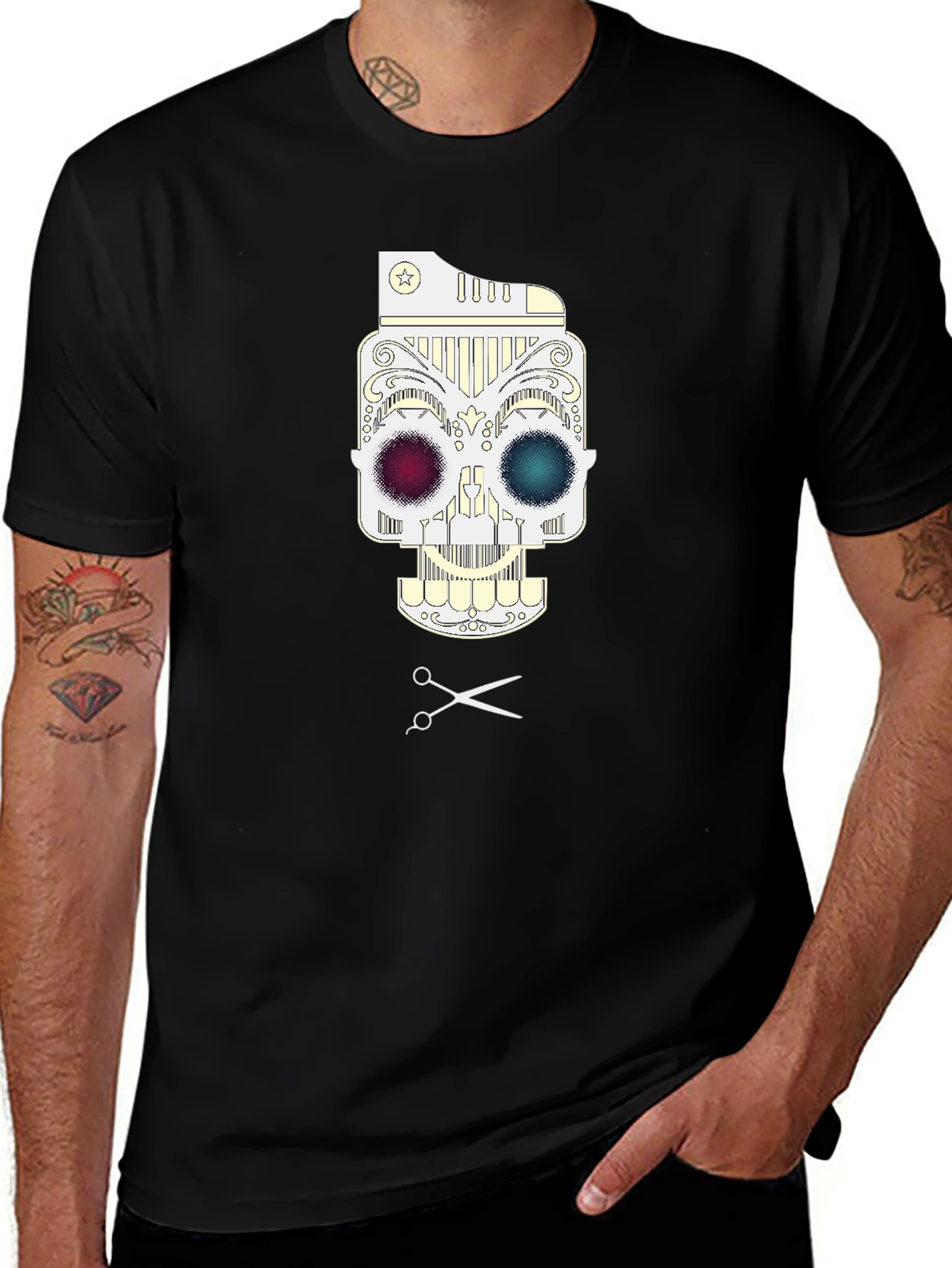 Barber Skull Graphic T-Shirt - Black