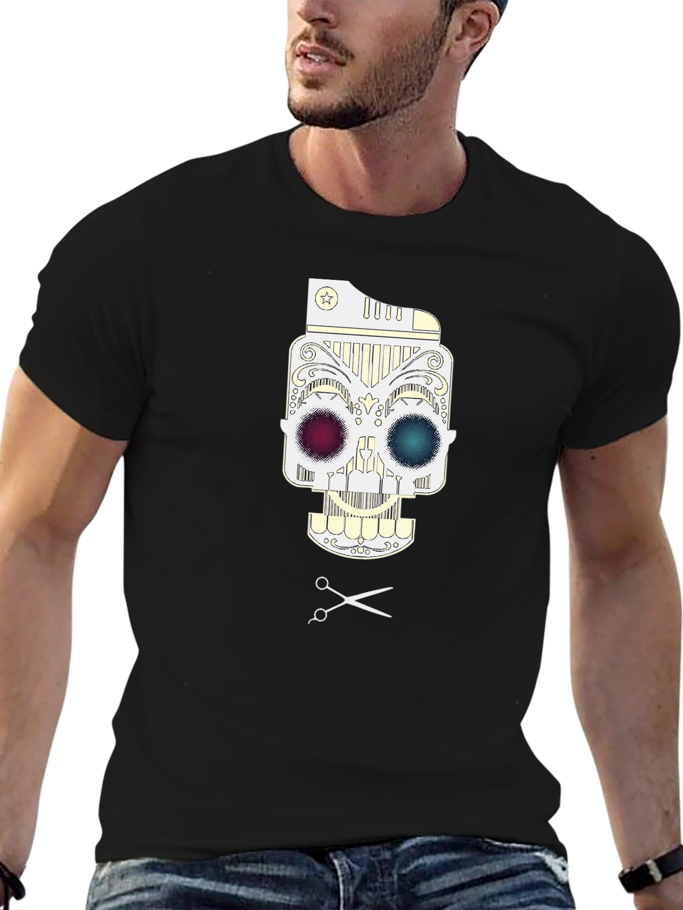 Barber Skull Graphic T-Shirt - Black