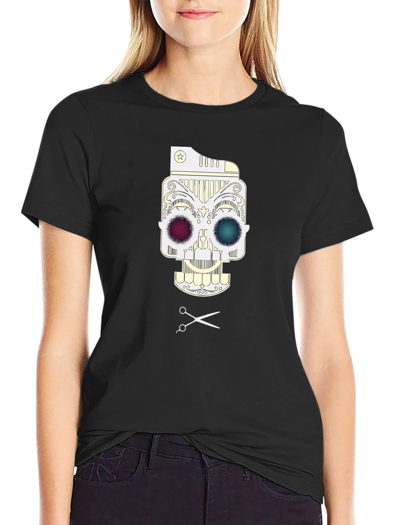 Barber Skull Graphic T-Shirt - Black