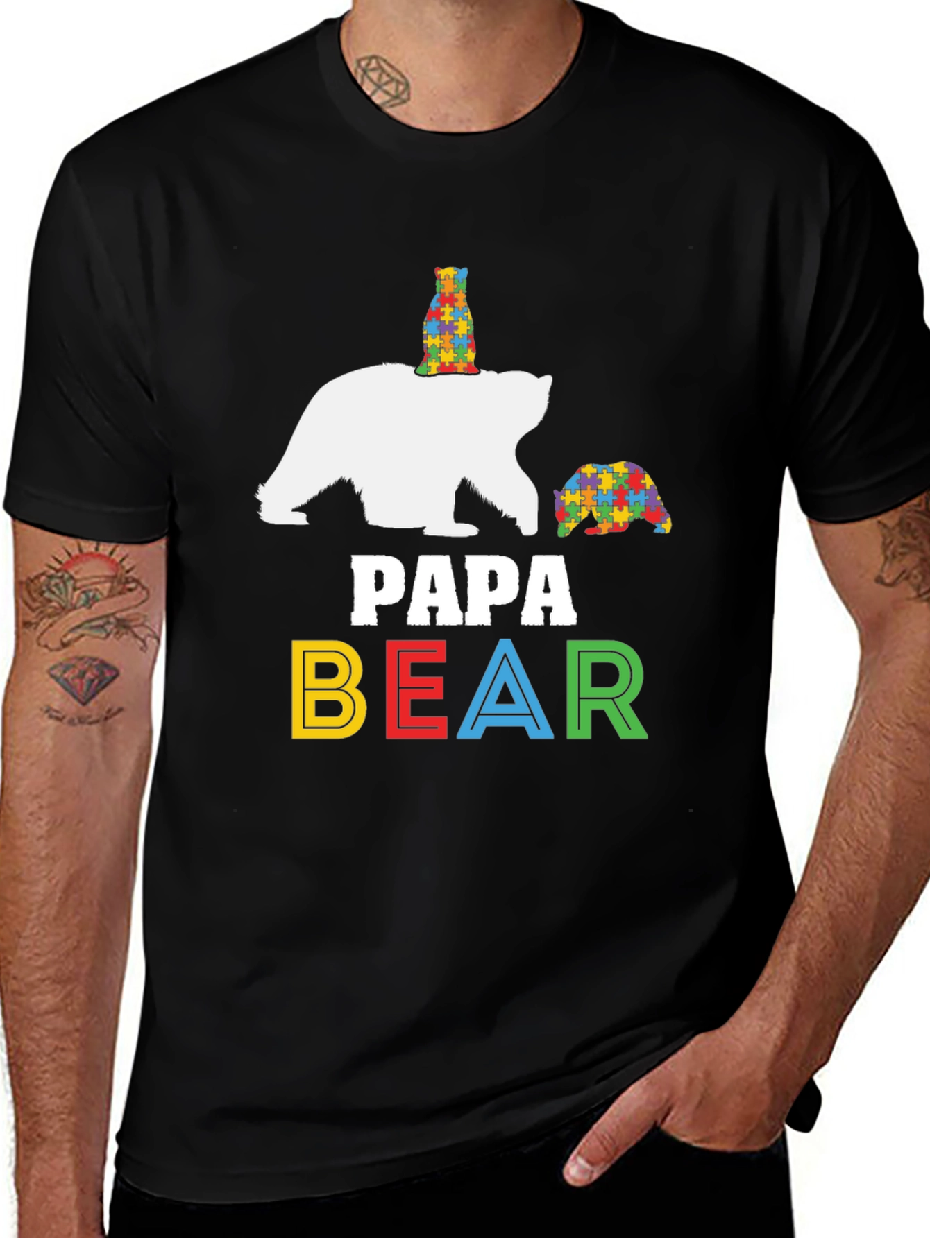 Papa Bear Autism Awareness Graphic Tee