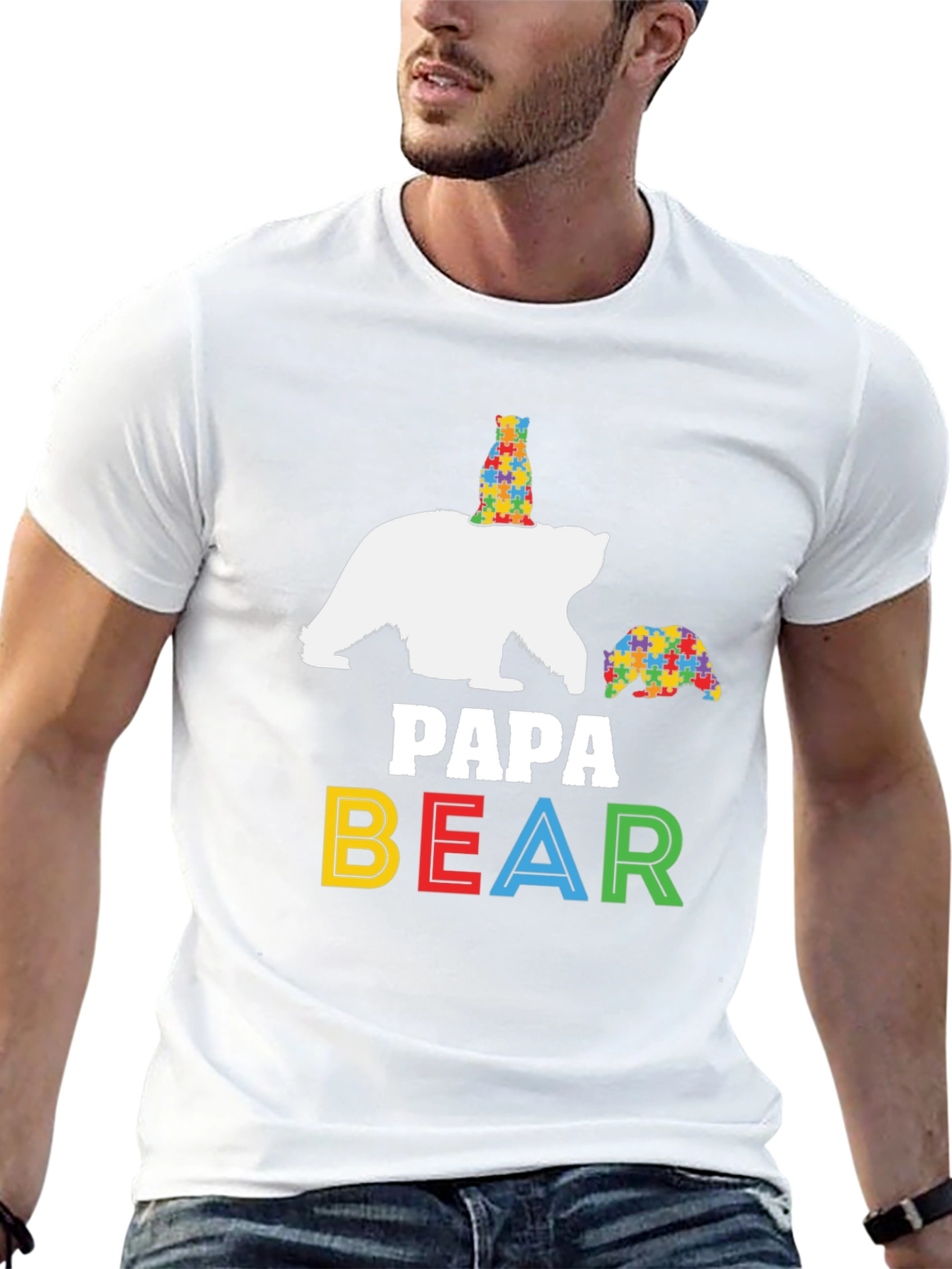 Papa Bear Autism Awareness Graphic Tee