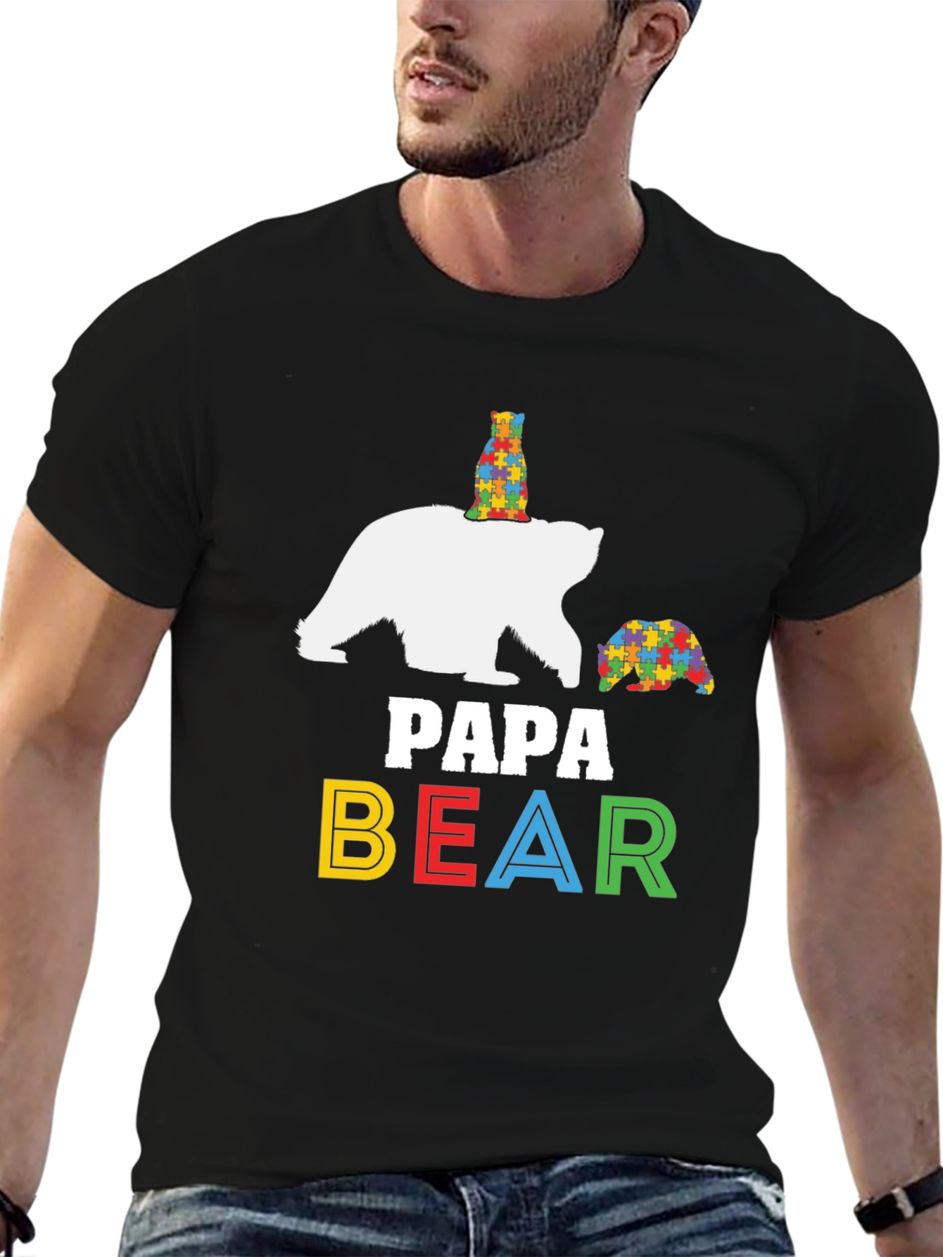 Papa Bear Autism Awareness Graphic Tee