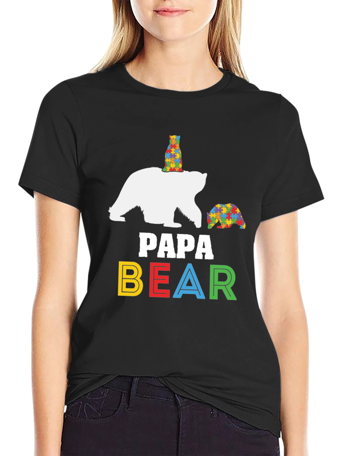 Papa Bear Autism Awareness Graphic Tee
