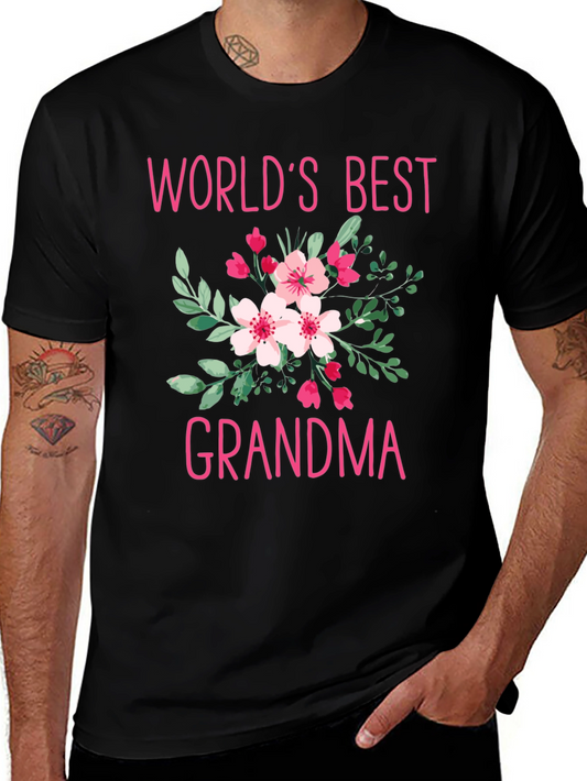 Worlds Best Grandma Floral Graphic T-Shirt