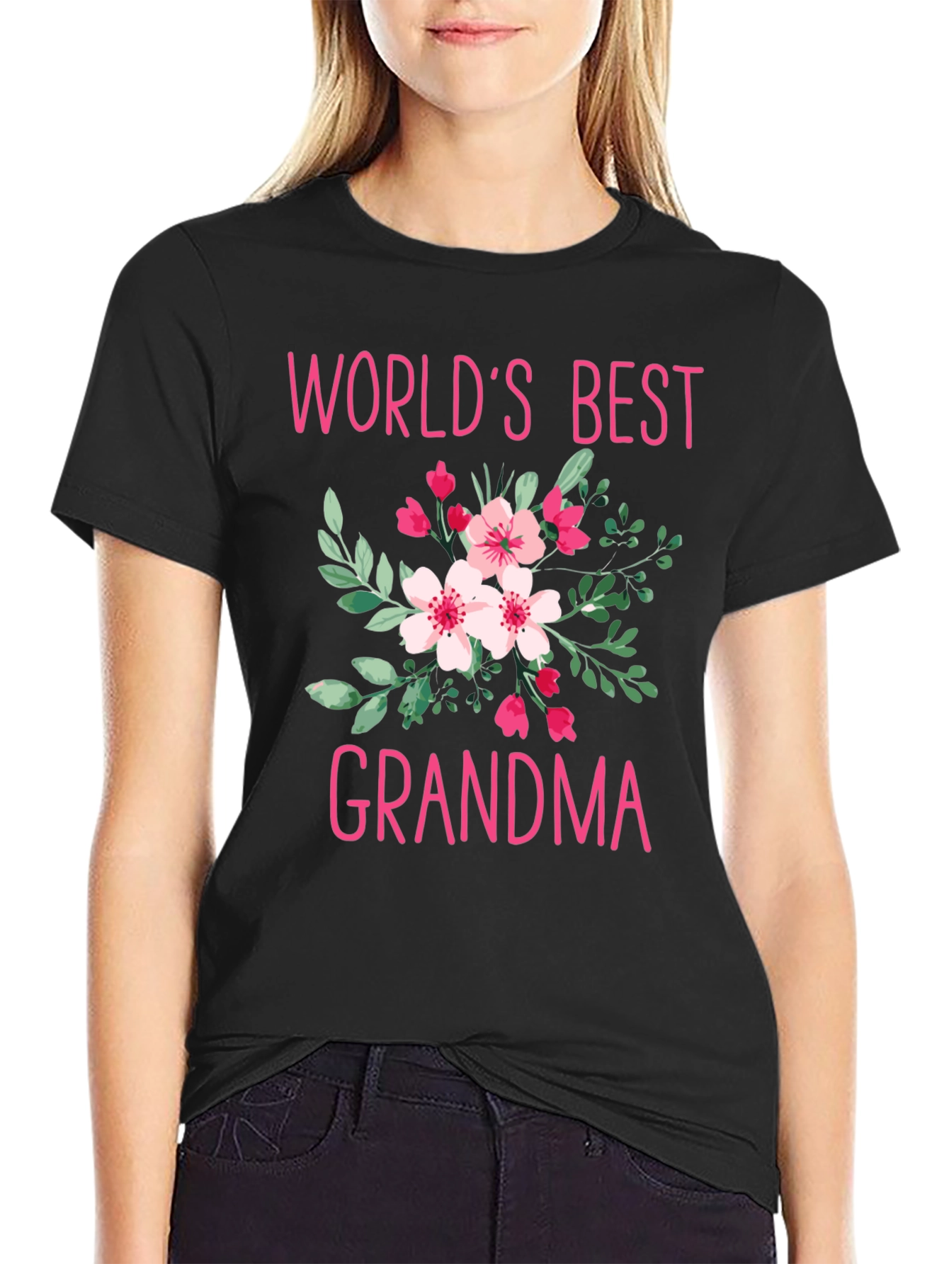 Worlds Best Grandma Floral Graphic T-Shirt