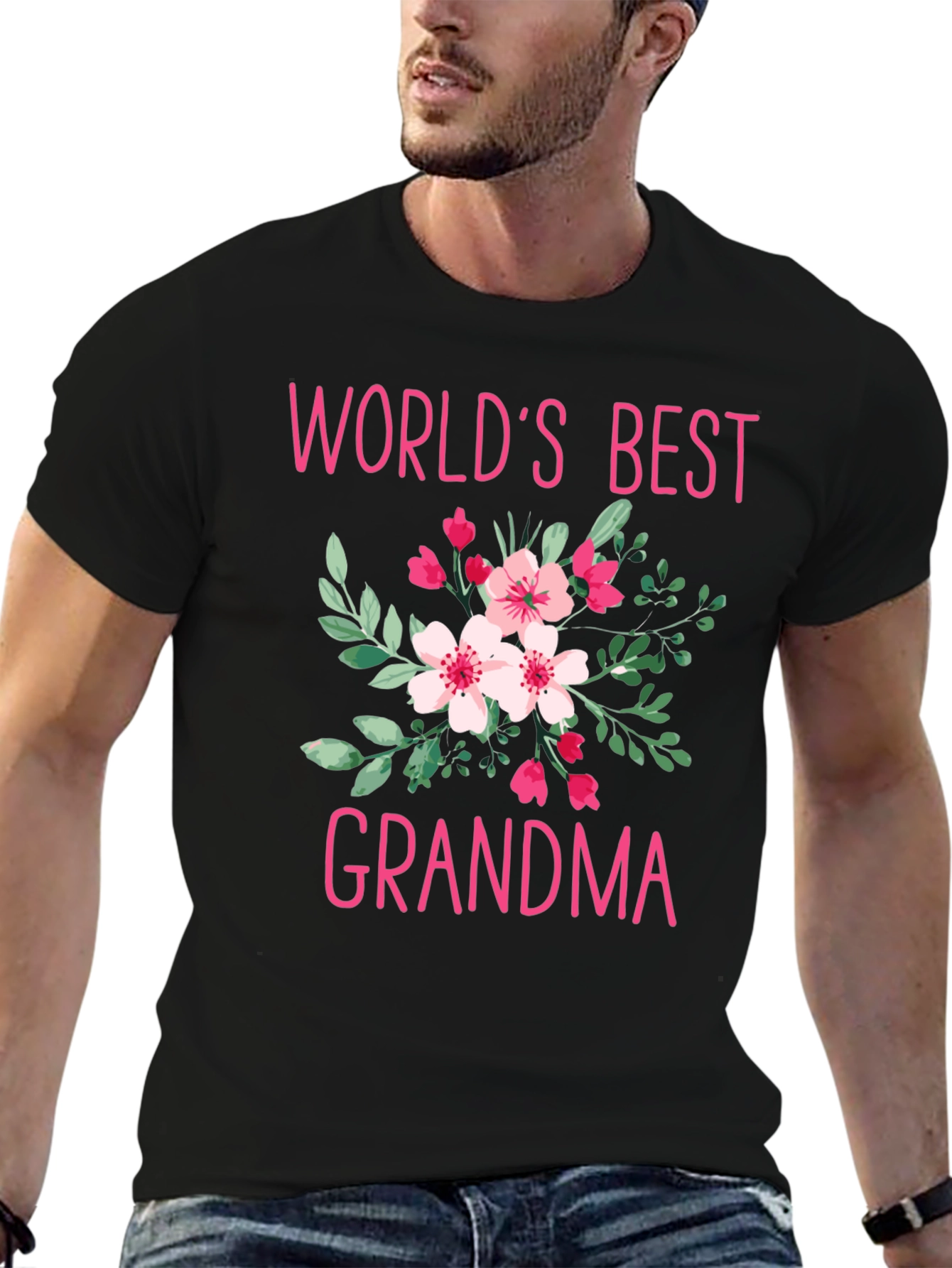 Worlds Best Grandma Floral Graphic T-Shirt