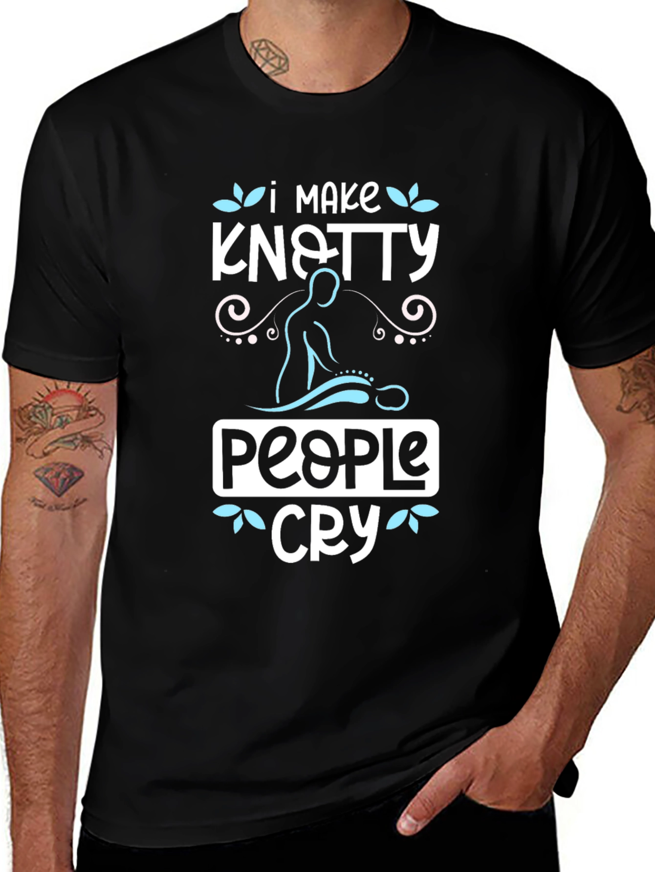 Knotty People Cry Black T-Shirt Massage Therapist