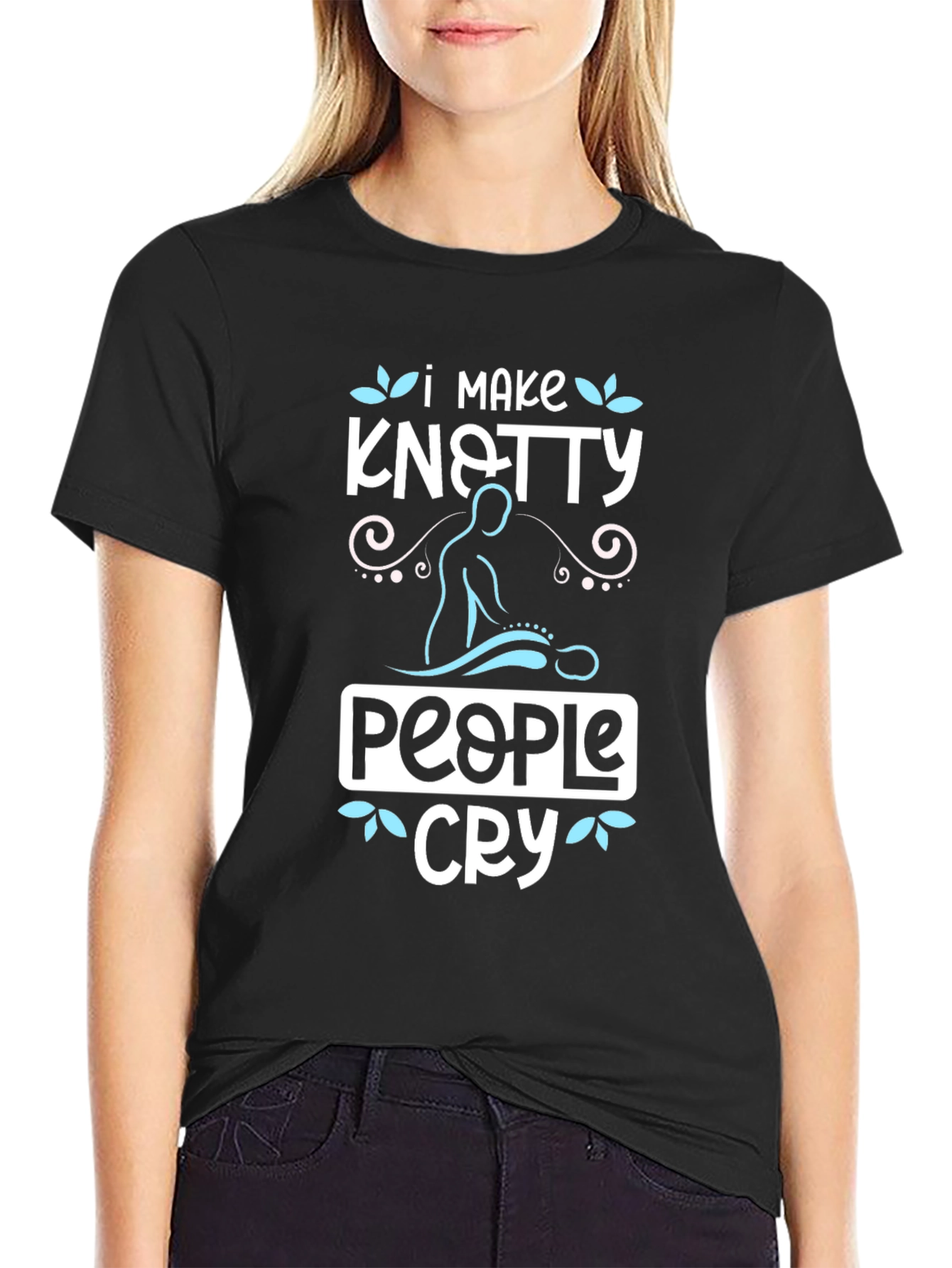 Knotty People Cry Black T-Shirt Massage Therapist