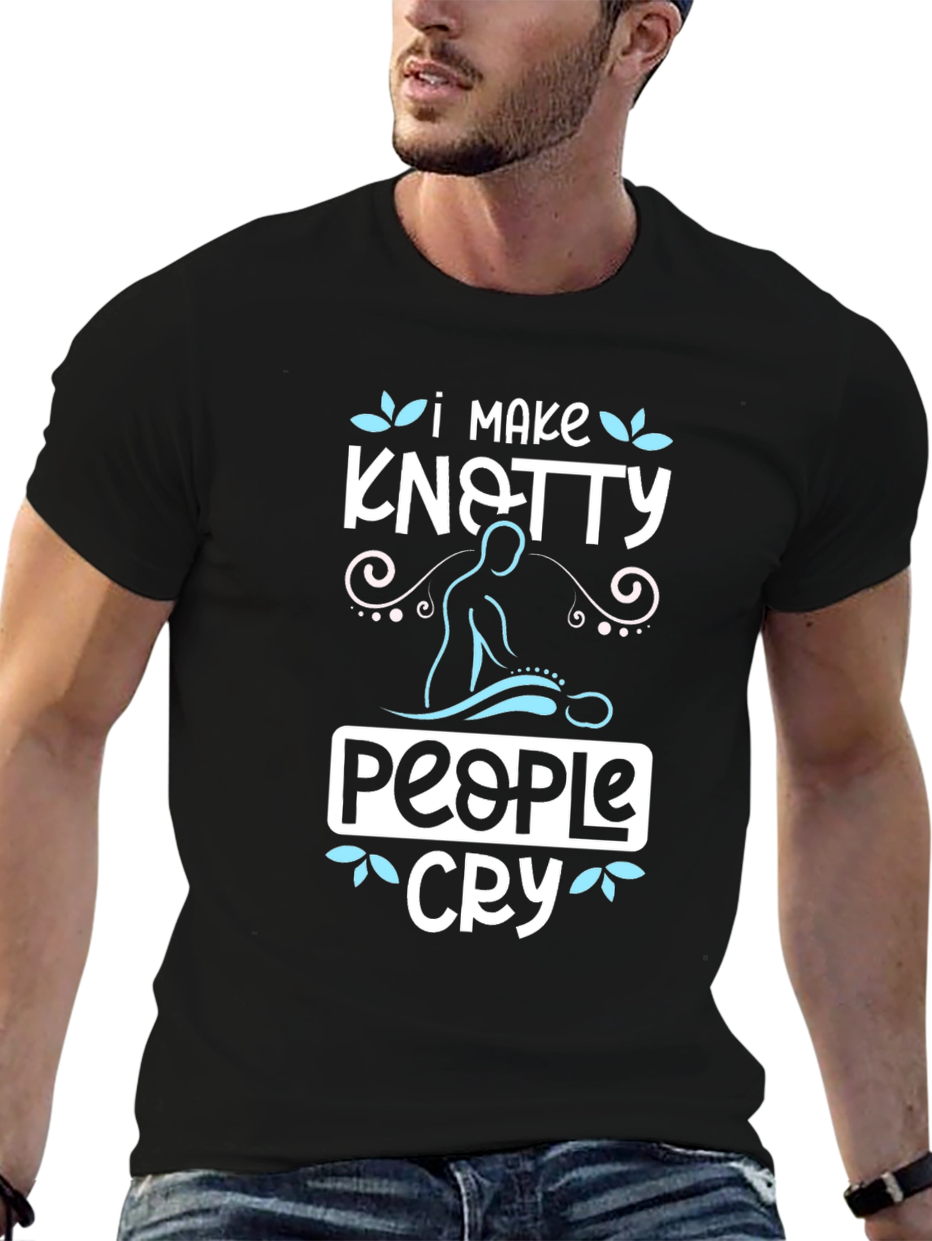 Knotty People Cry Black T-Shirt Massage Therapist