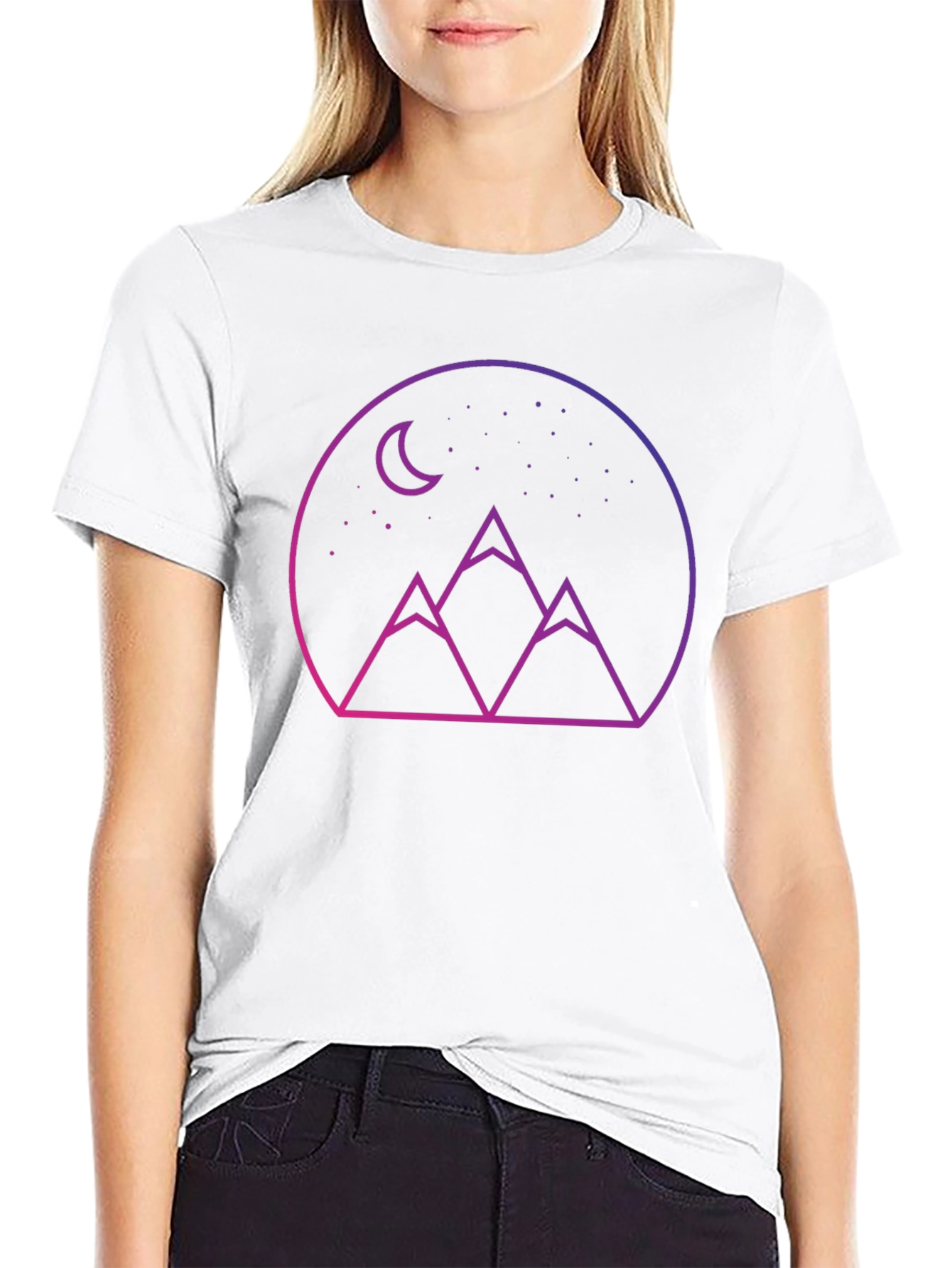 Mountain Moon Graphic Tee - Black Cotton Blend