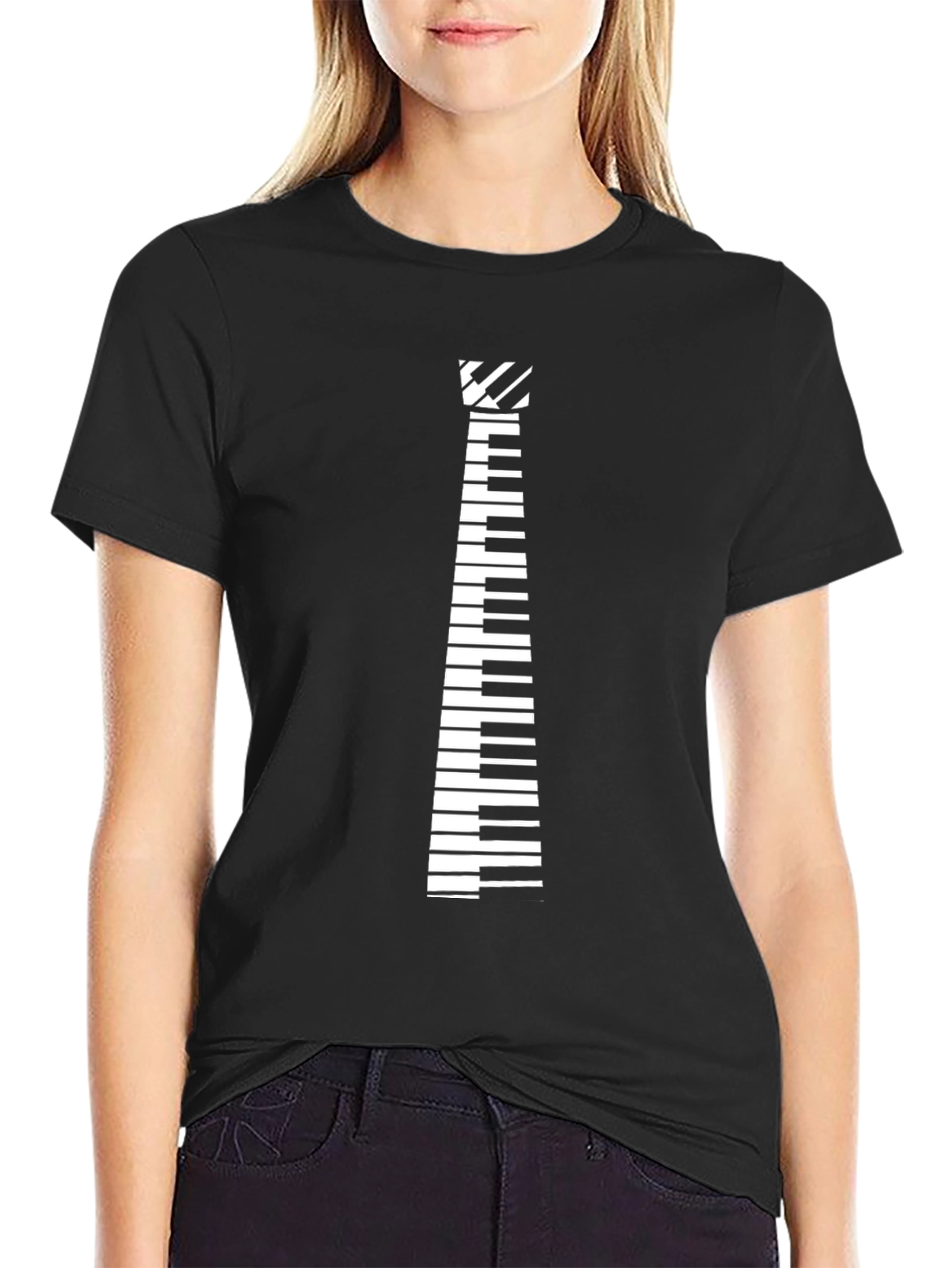Piano Tie Graphic Tee - Black Cotton T-Shirt
