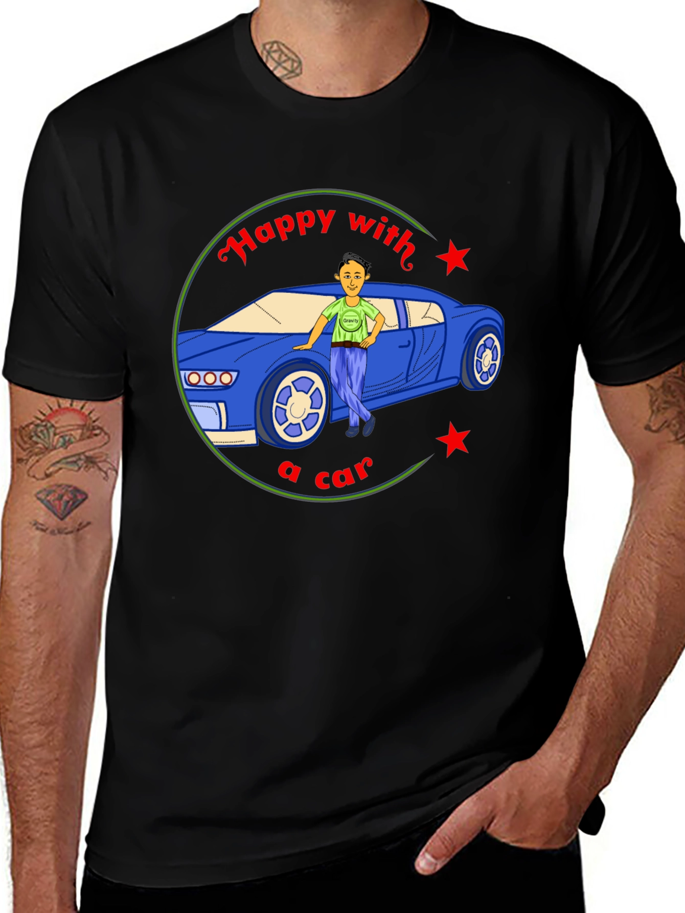 Happy with a Car Graphic Tee - Black Cotton