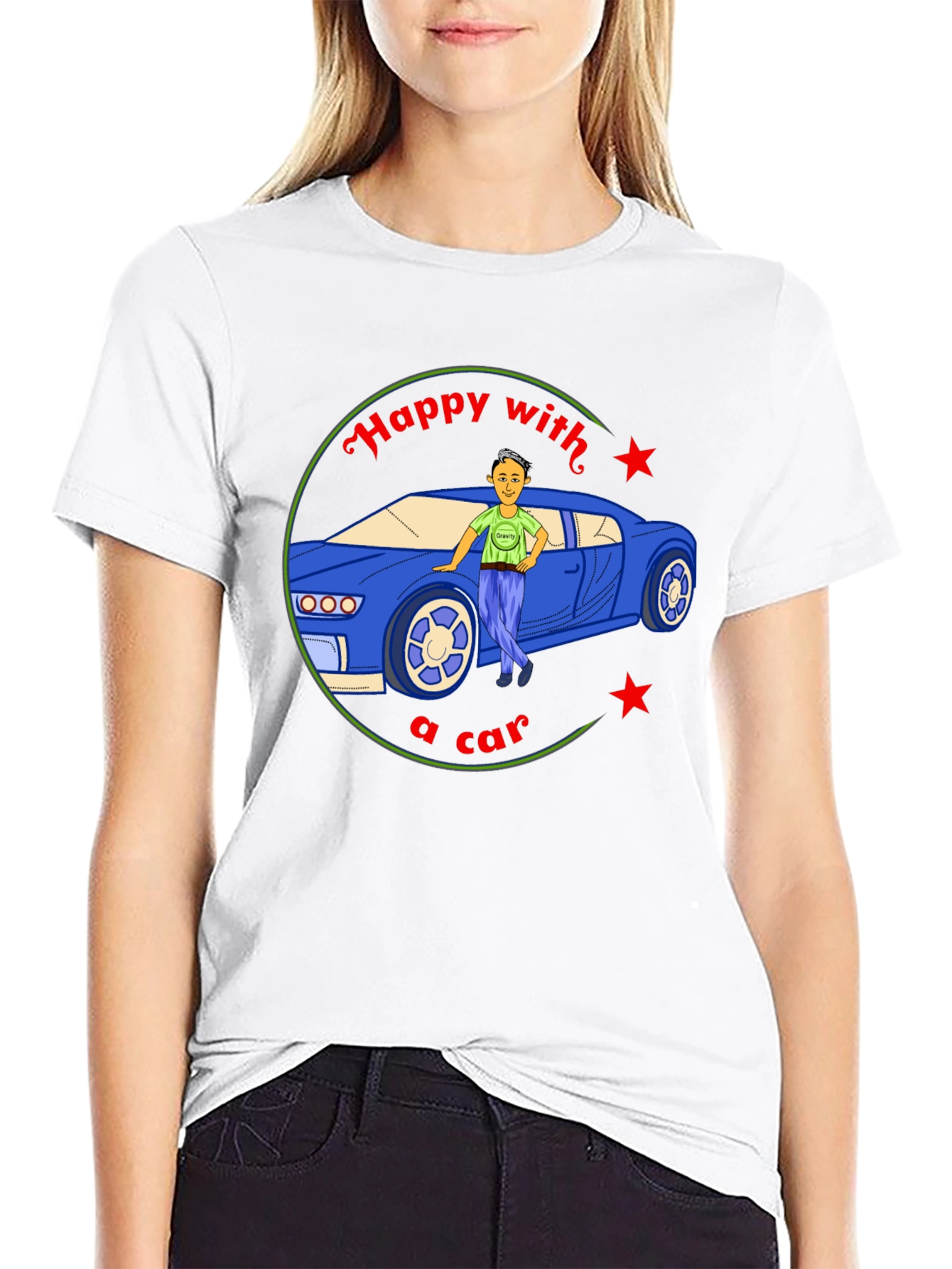 Happy with a Car Graphic Tee - Black Cotton