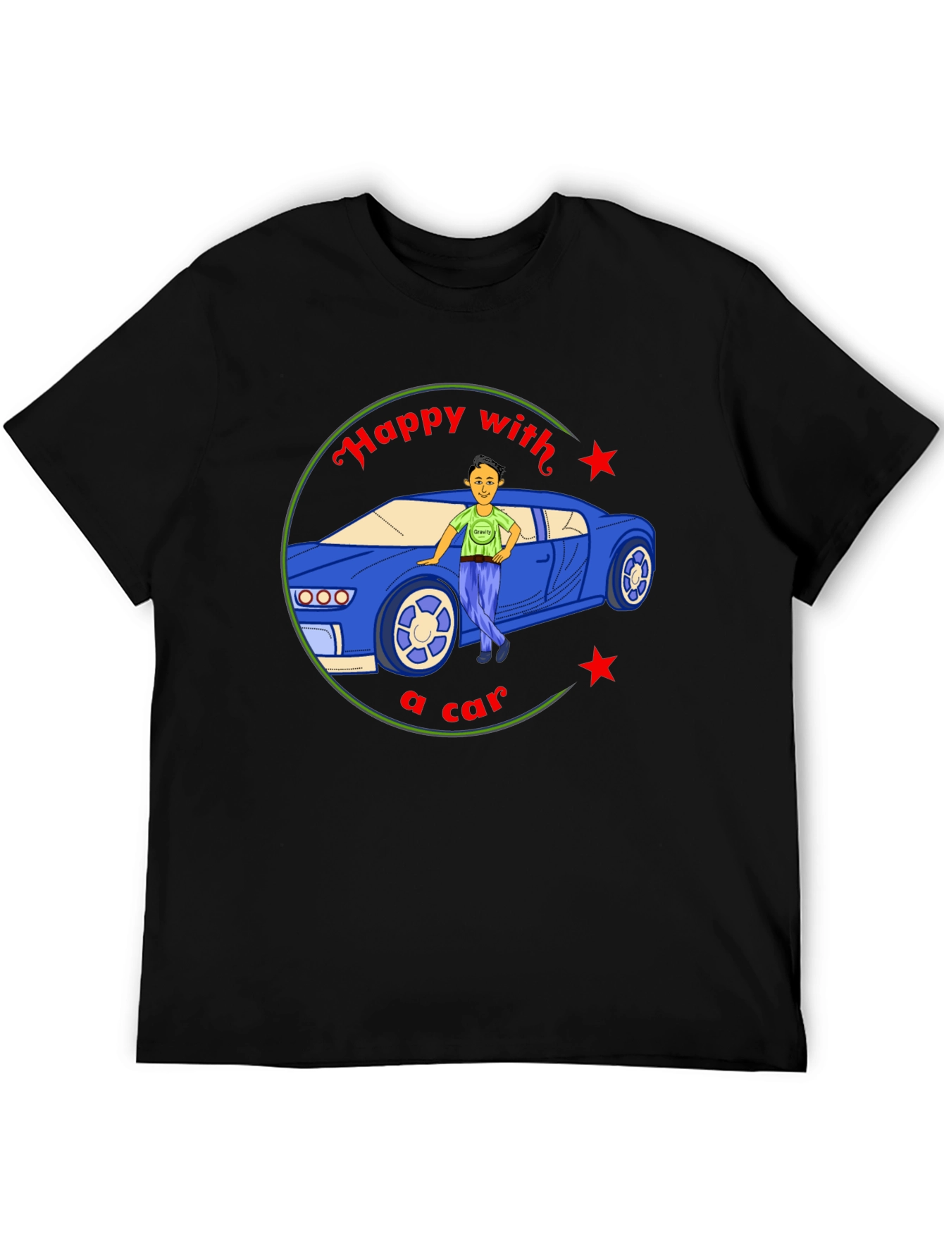 Happy with a Car Graphic Tee - Black Cotton