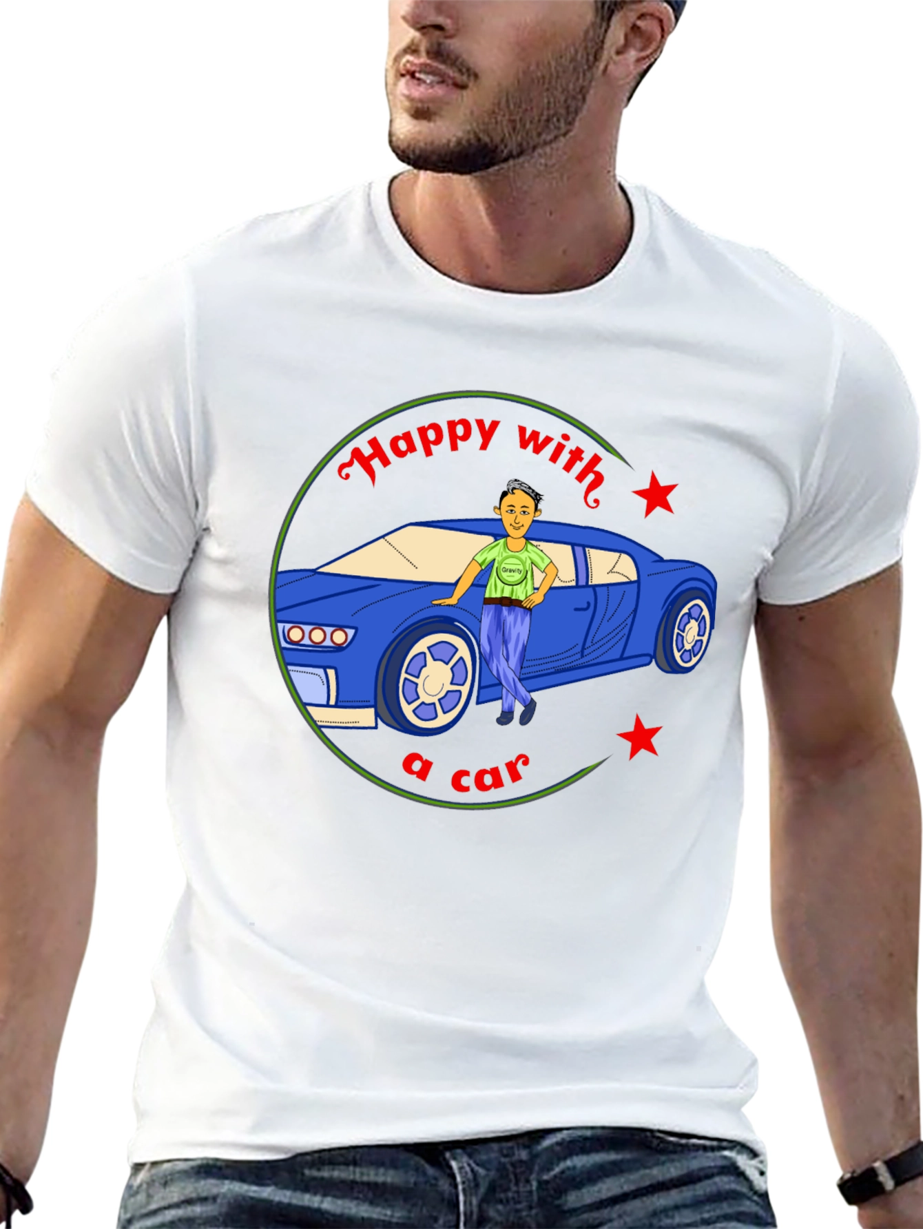 Happy with a Car Graphic Tee - Black Cotton