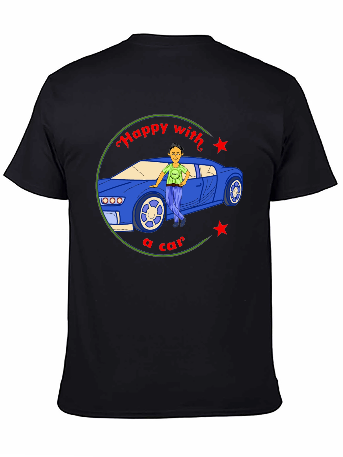 Happy with a Car Graphic Tee - Black Cotton