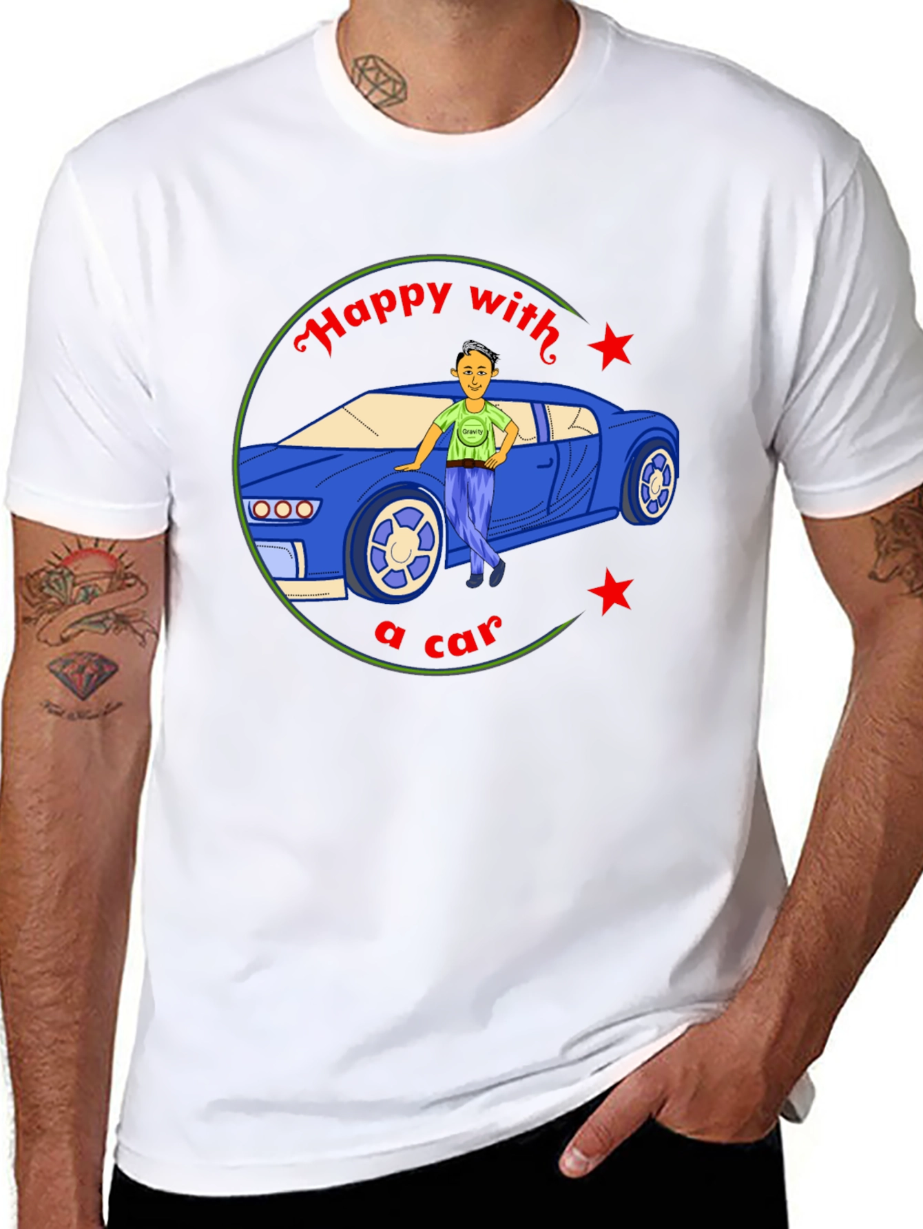 Happy with a Car Graphic Tee - Black Cotton