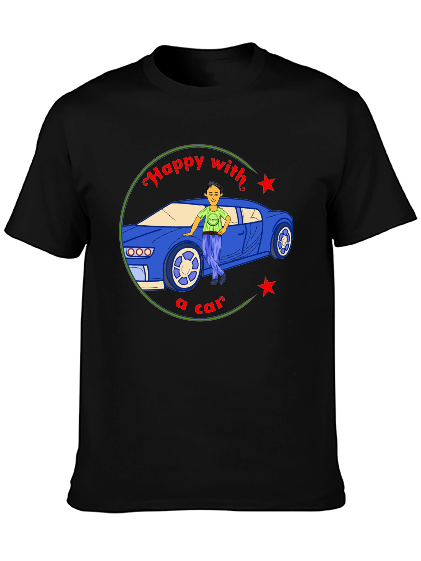 Happy with a Car Graphic Tee - Black Cotton