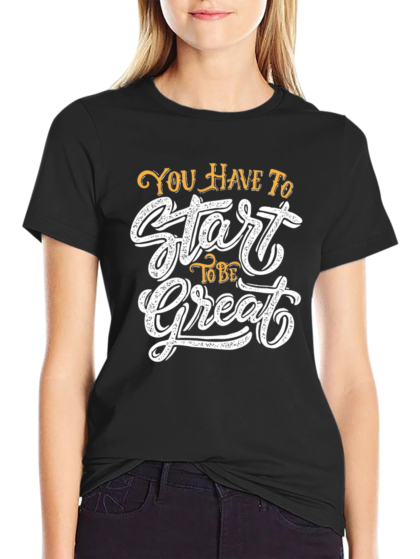 Inspirational Black T-Shirt - Start To Be Great