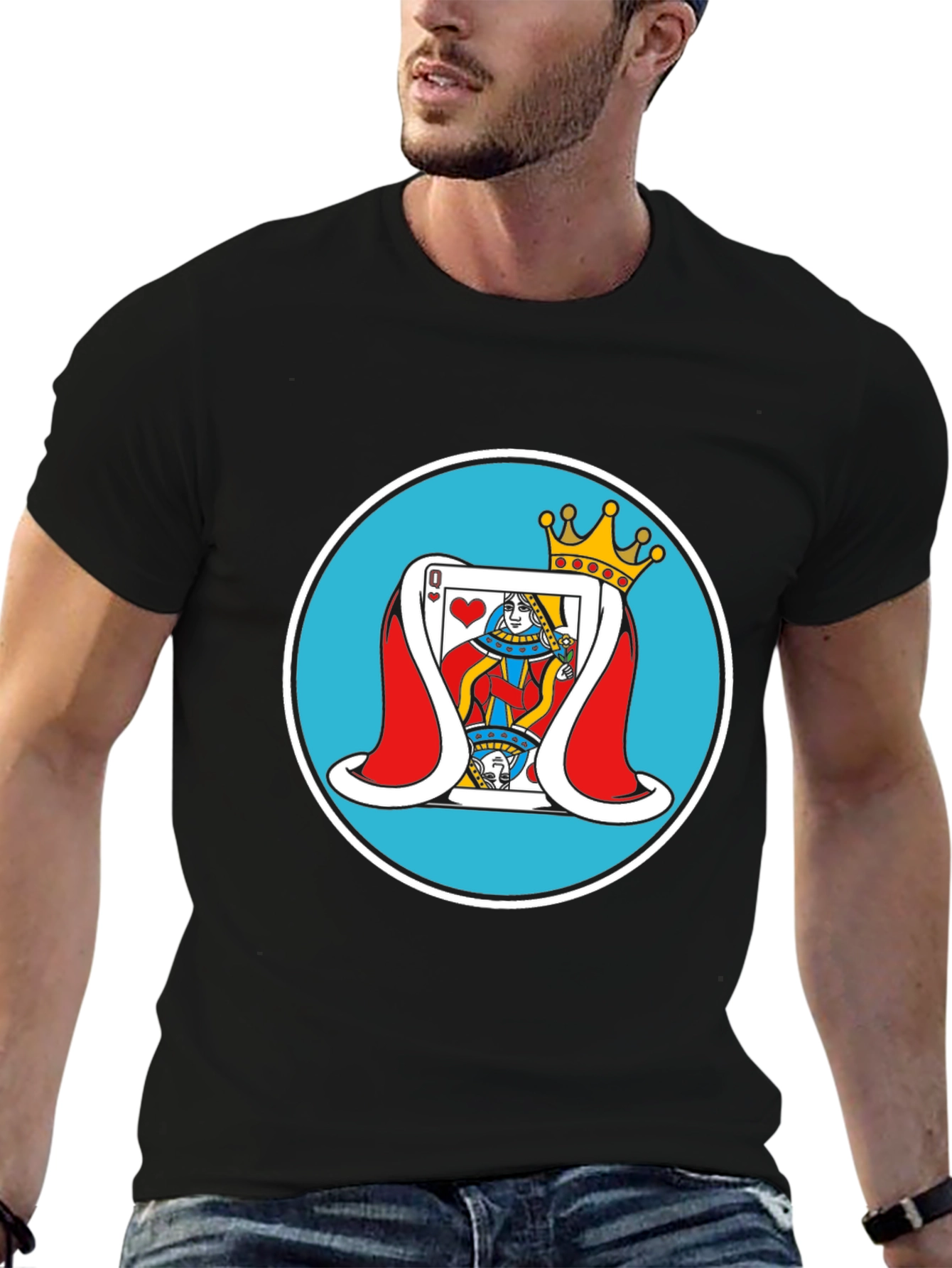 Queen of Hearts Graphic Tee - Black Cotton T-Shirt