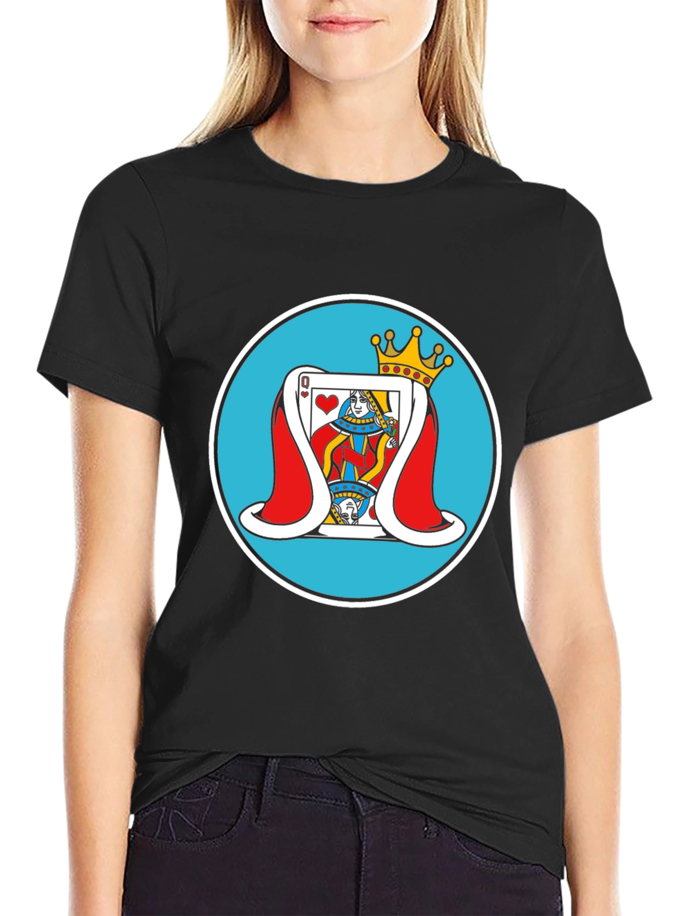 Queen of Hearts Graphic Tee - Black Cotton T-Shirt