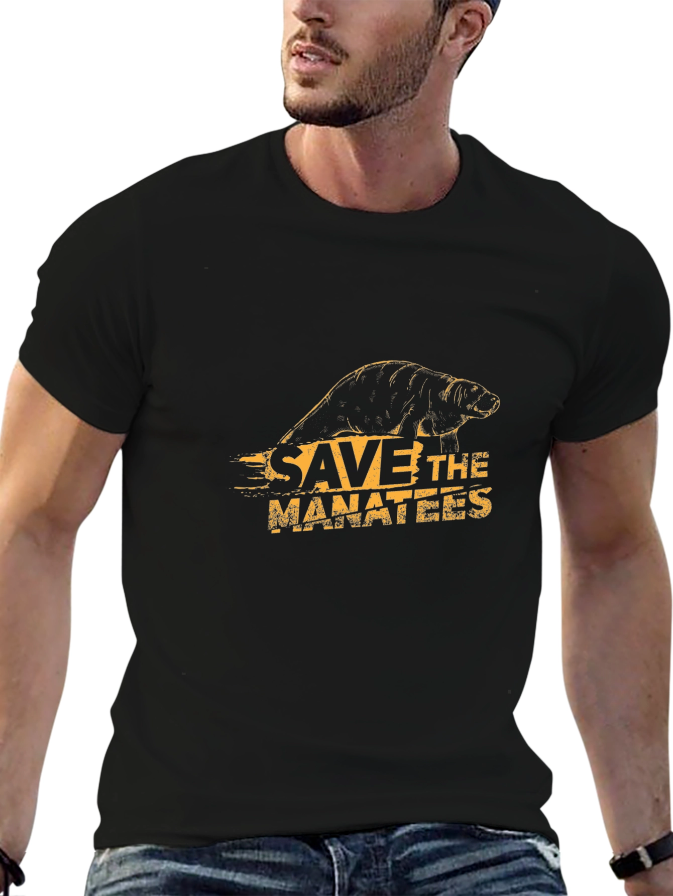 Save the Manatees Graphic Tee - Black Cotton