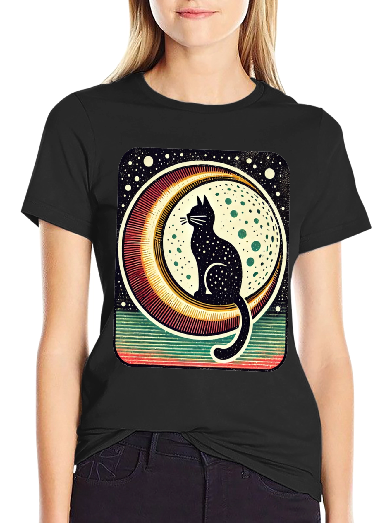 Black Cat Moon Graphic Tee - Stylish Unisex T-Shirt