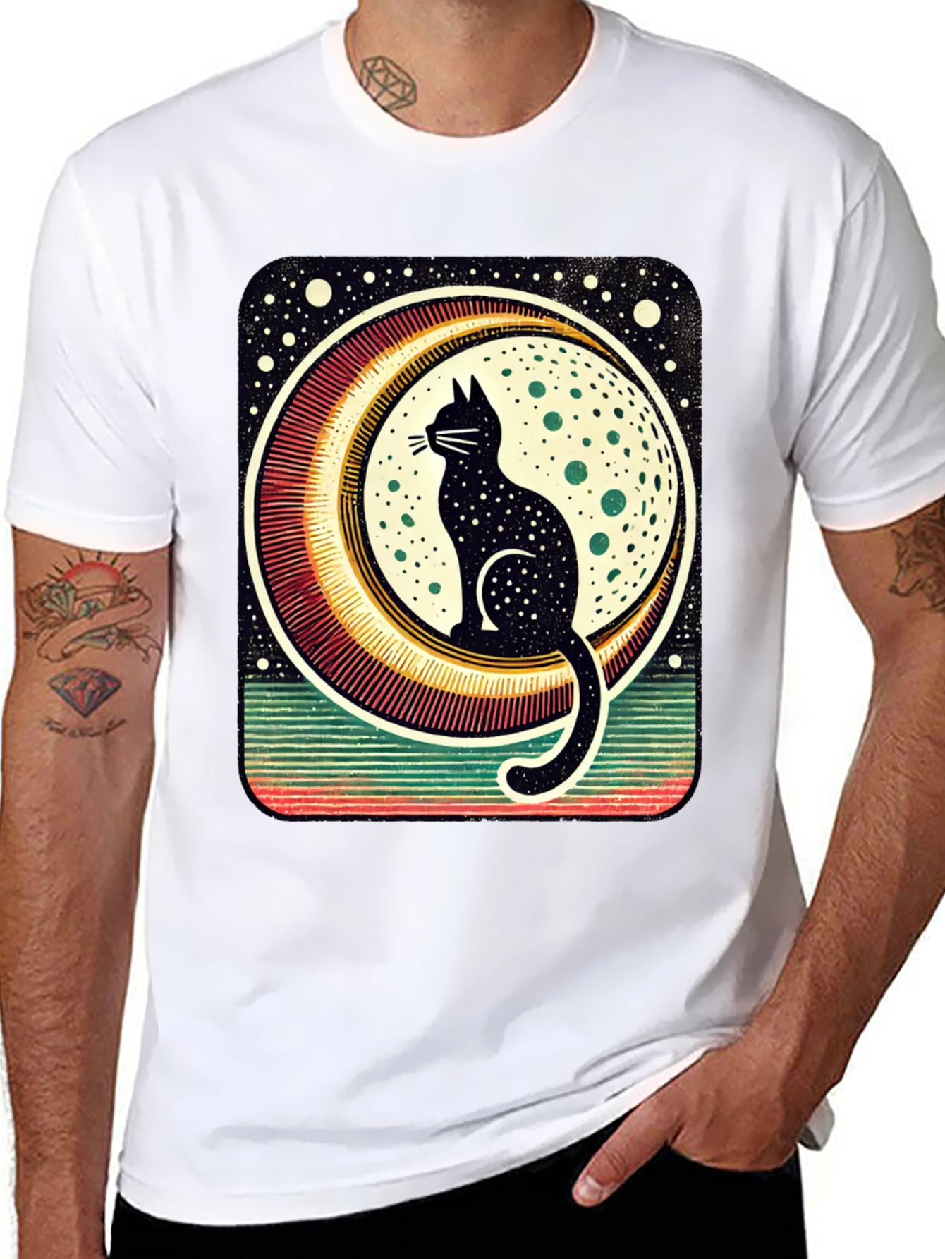 Black Cat Moon Graphic Tee - Stylish Unisex T-Shirt