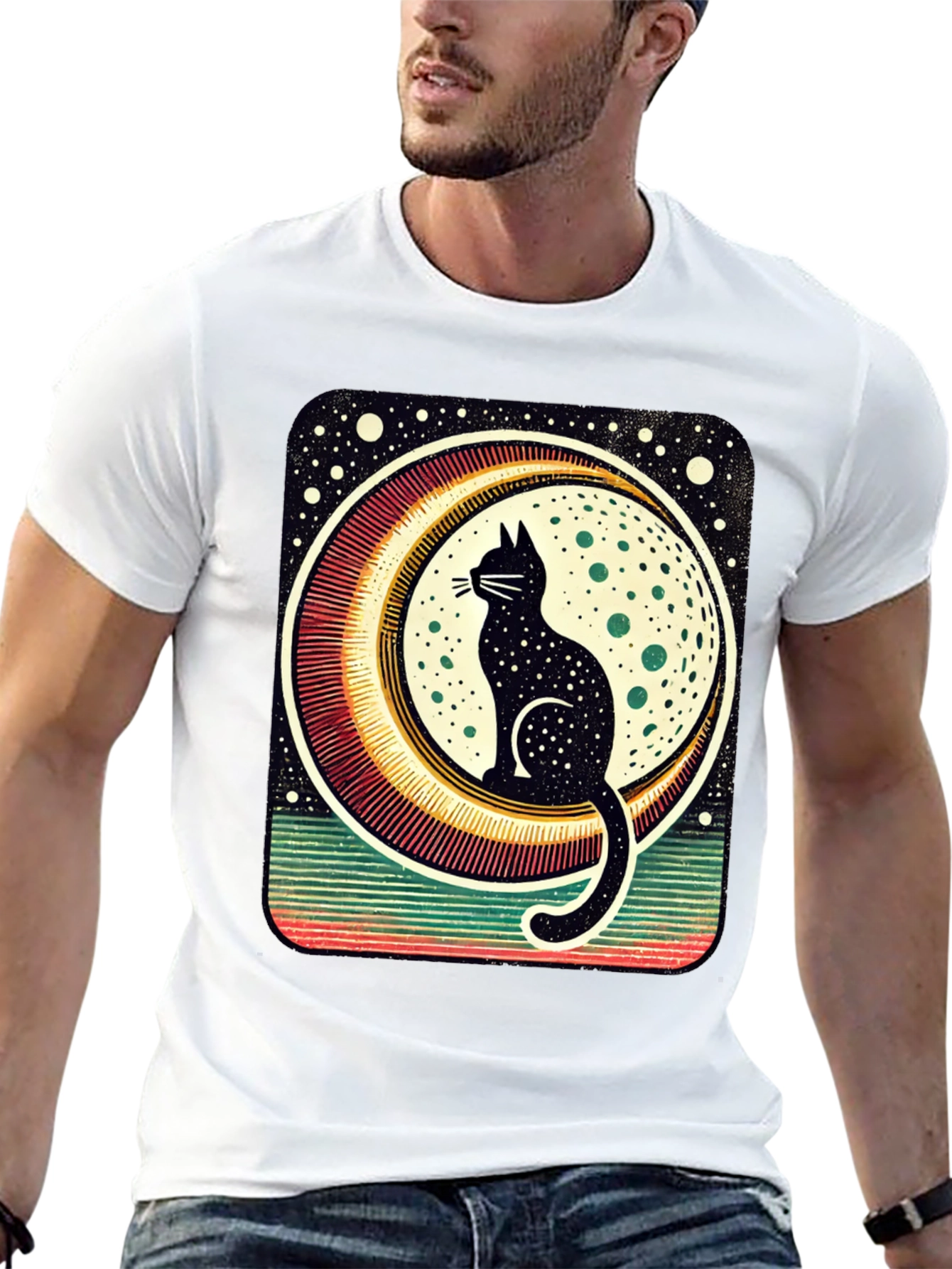 Black Cat Moon Graphic Tee - Stylish Unisex T-Shirt
