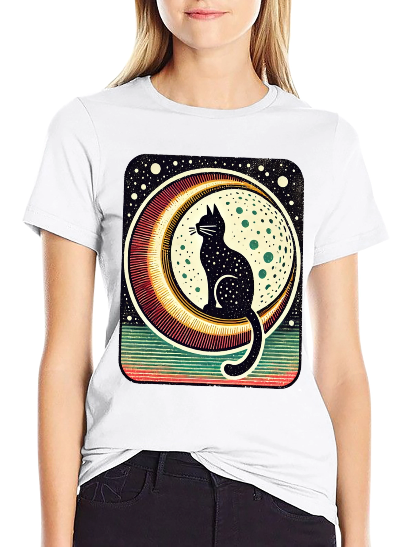 Black Cat Moon Graphic Tee - Stylish Unisex T-Shirt