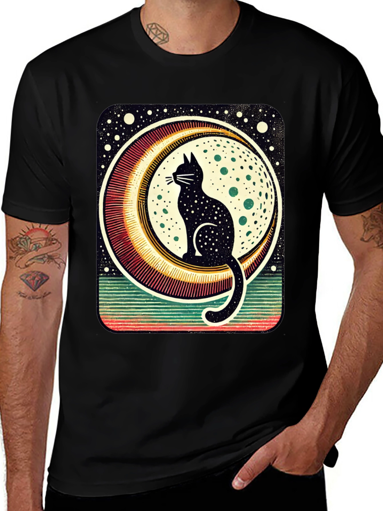 Black Cat Moon Graphic Tee - Stylish Unisex T-Shirt