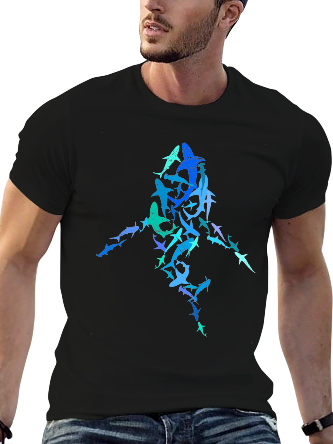 Shark Silhouette Graphic Tee - Black