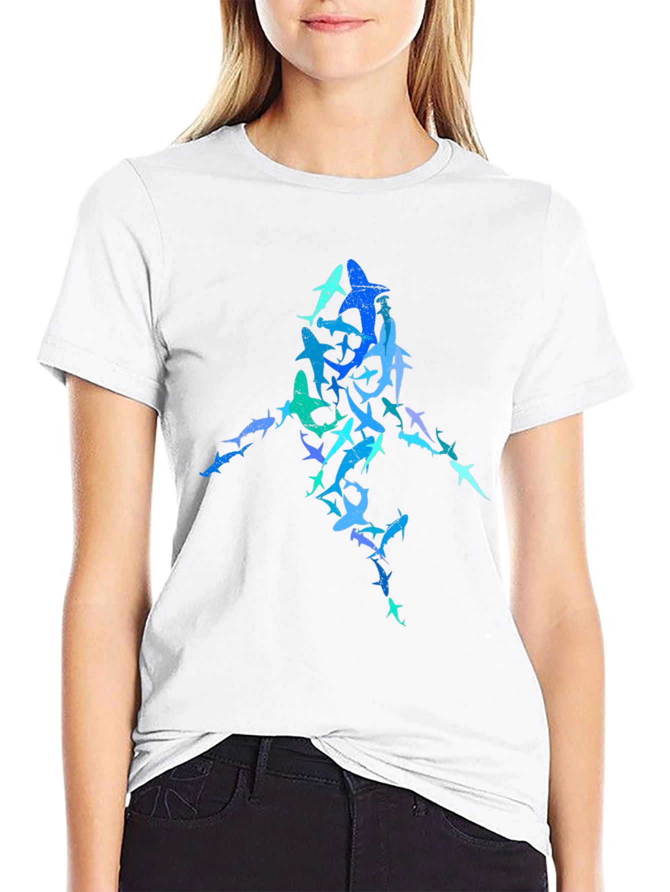 Shark Silhouette Graphic Tee - Black