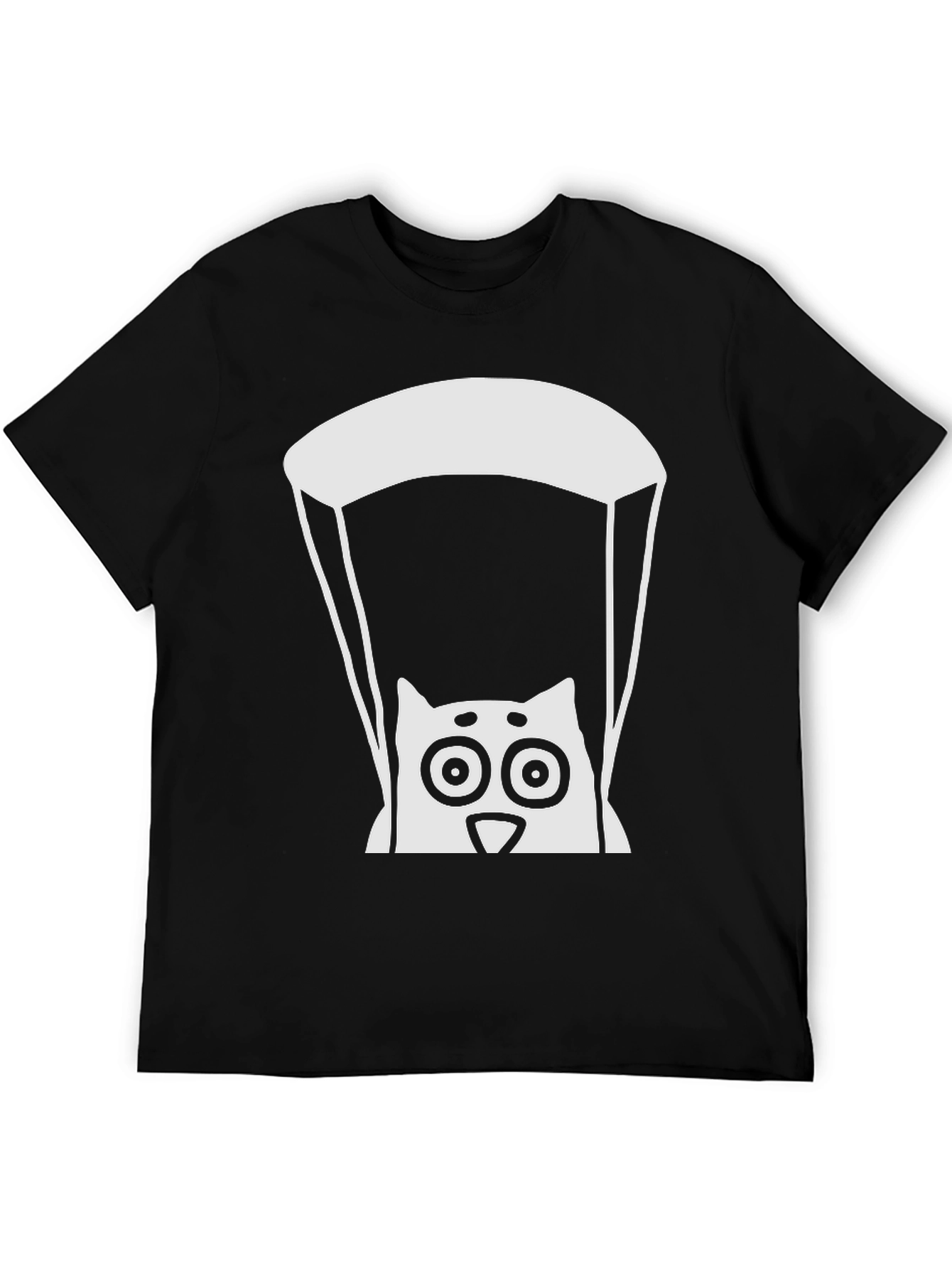 Parachute Cat Graphic Tee - Cool Black T-Shirt
