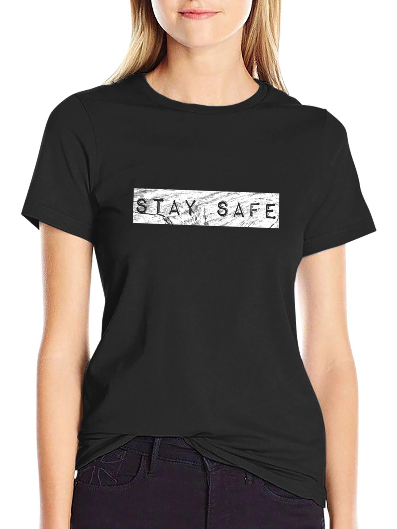 Stay Safe Graphic Tee - Black Casual T-Shirt