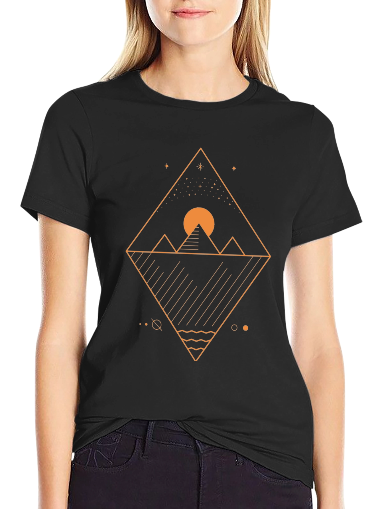 Geometric Pyramid Graphic Tee - Black