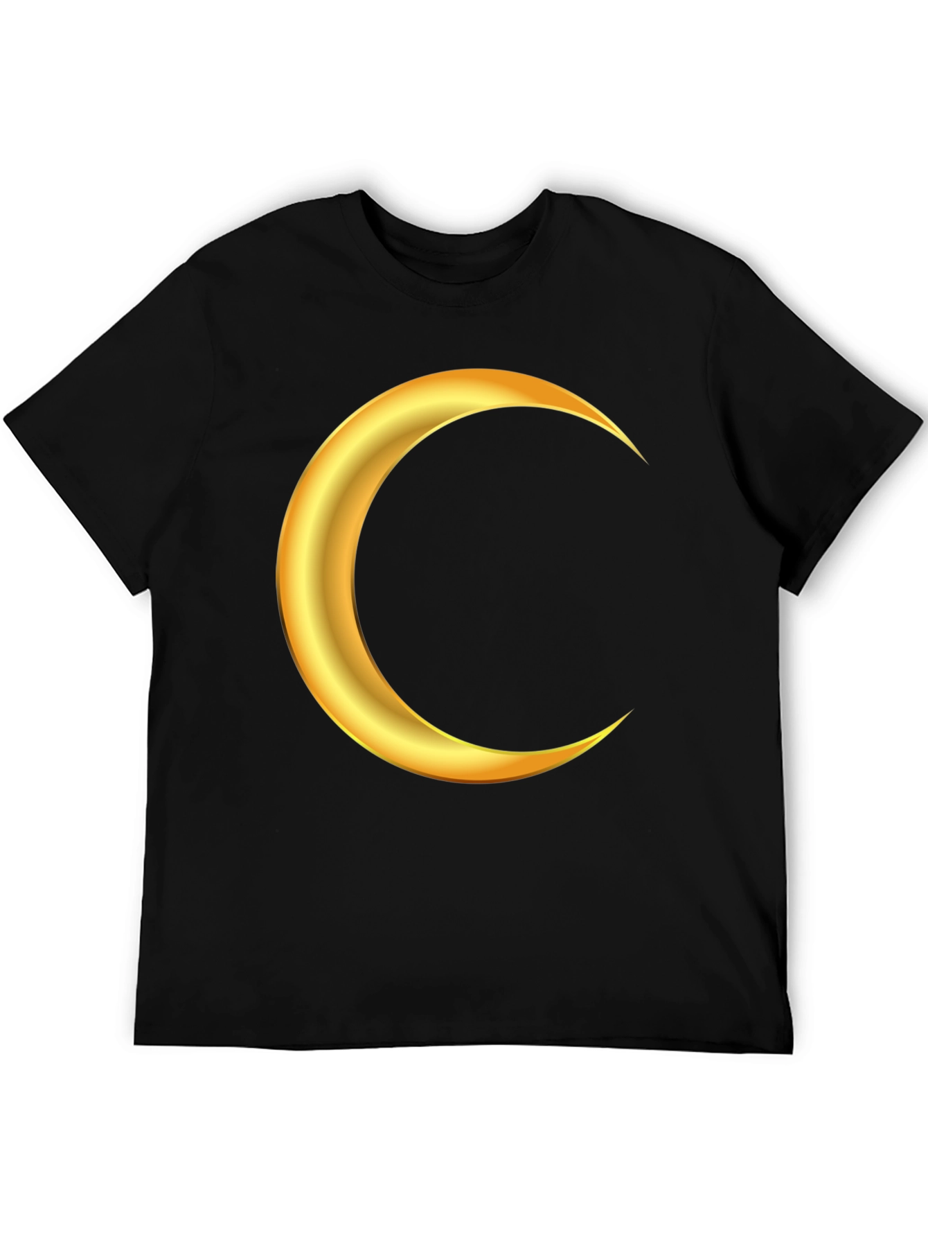 Golden Crescent Moon Graphic Black T-Shirt