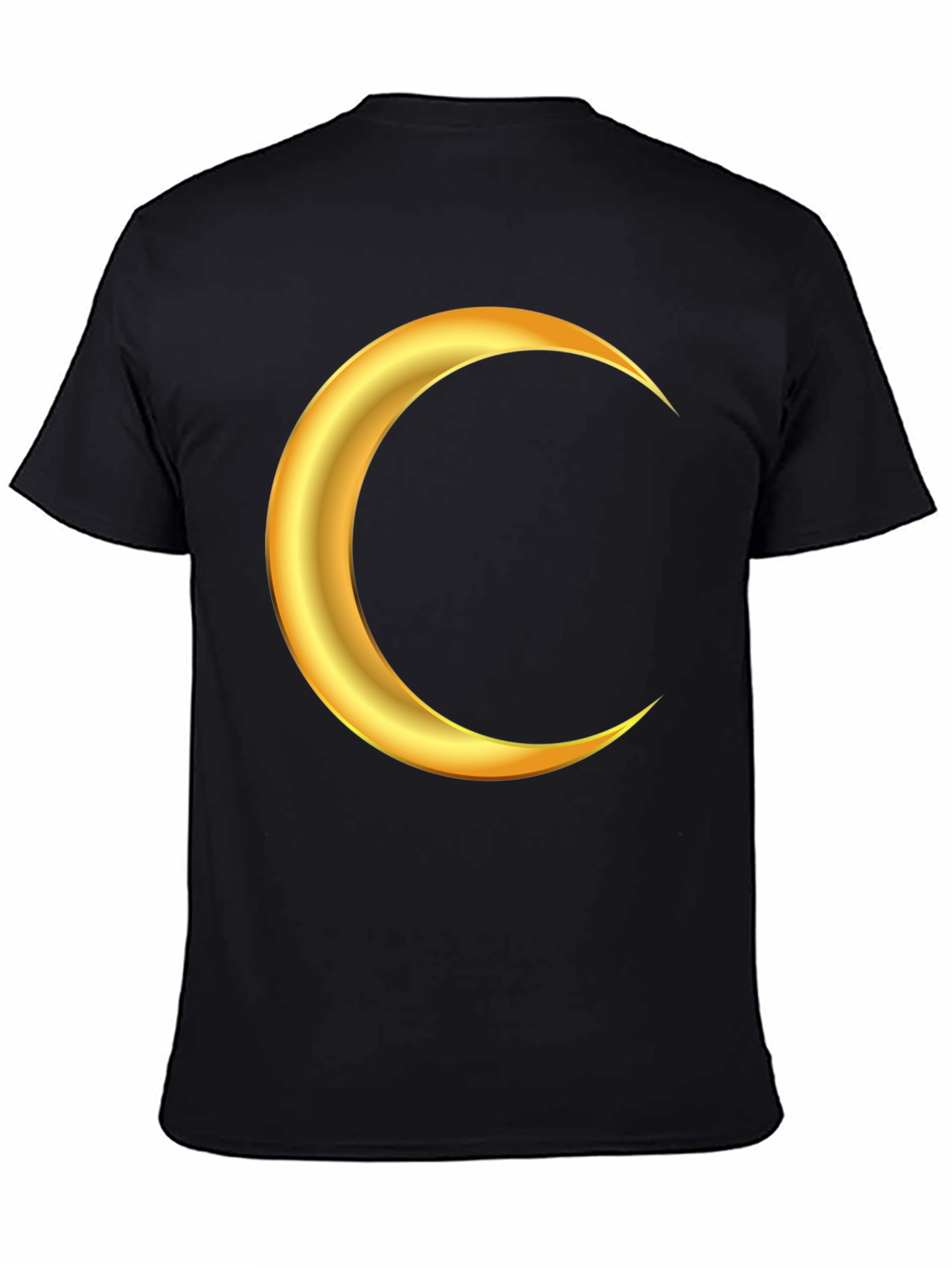 Golden Crescent Moon Graphic Black T-Shirt