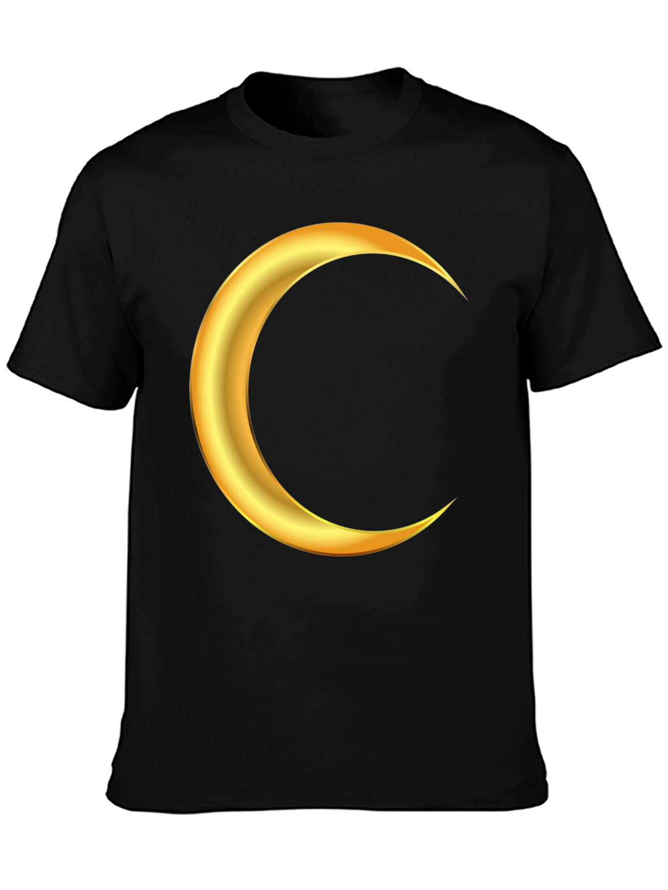 Golden Crescent Moon Graphic Black T-Shirt