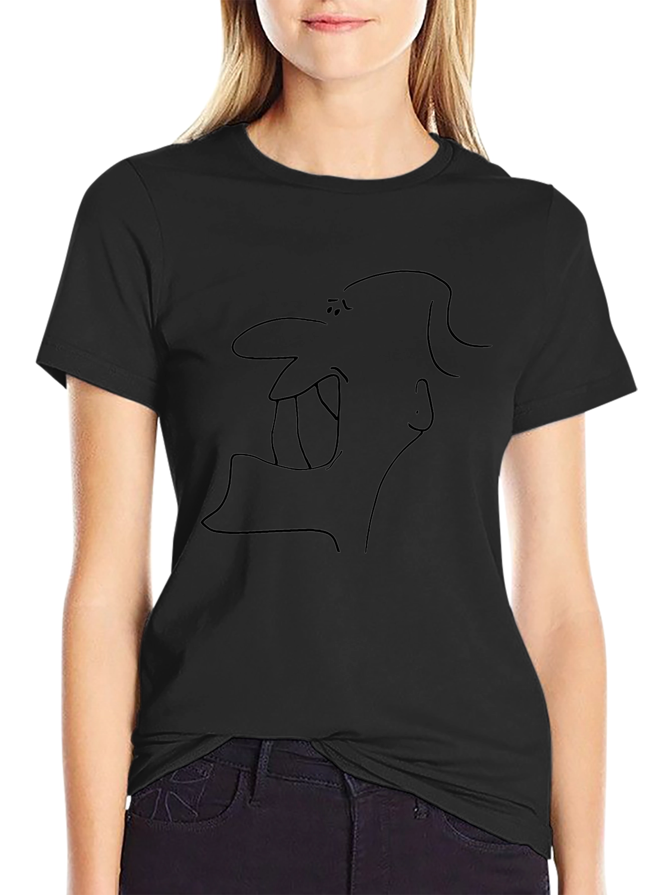 Abstract Cartoon Face Black T-Shirt