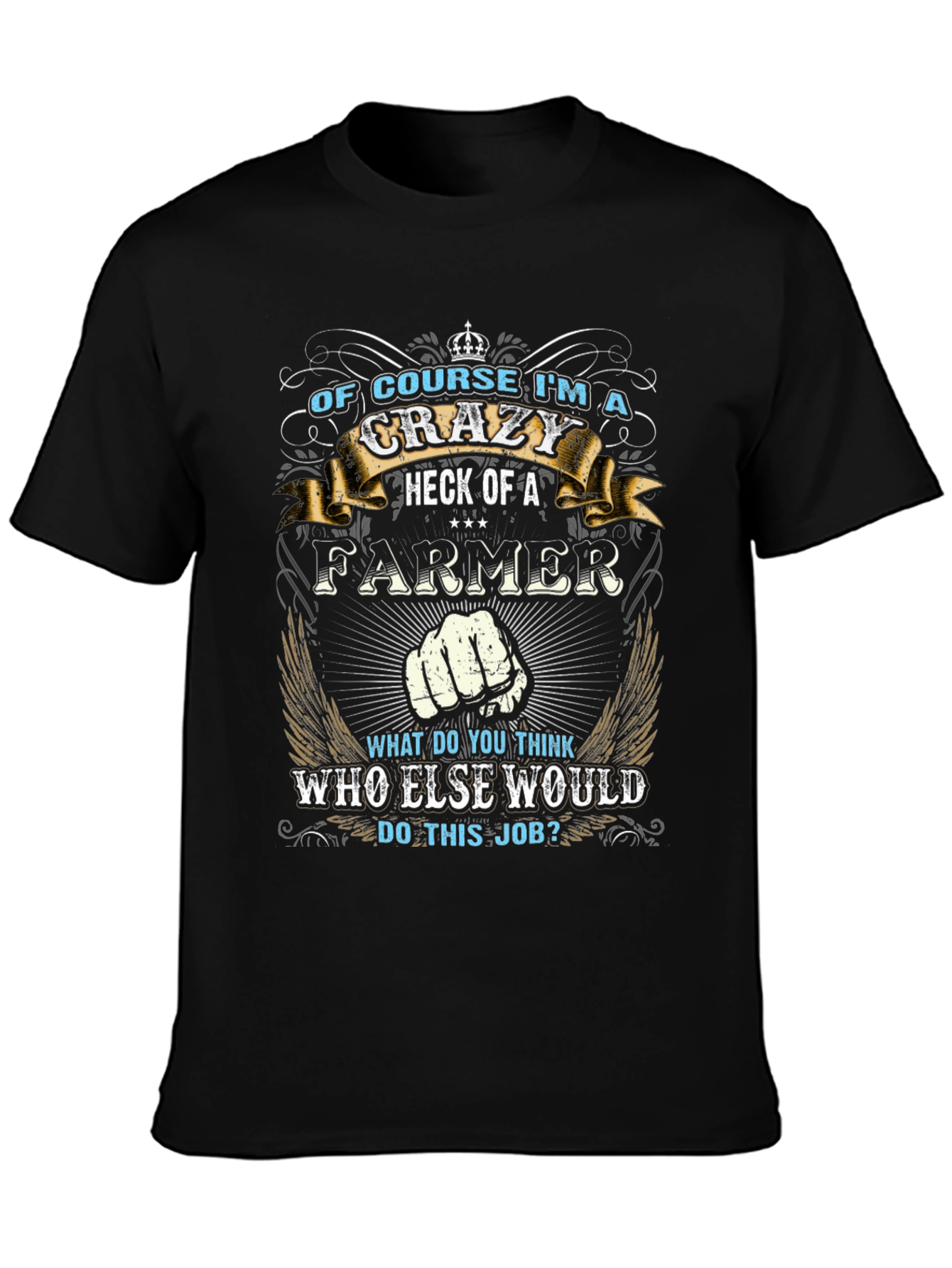 Crazy Farmer T-Shirt - Black Crew Neck Tee