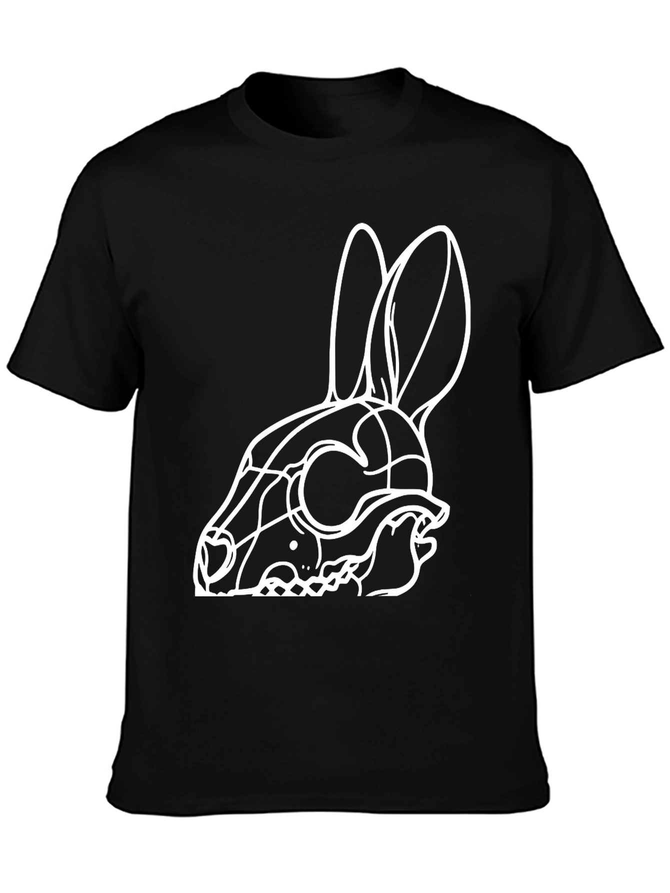 Rabbit Skull Graphic Tee - Black Cotton T-Shirt