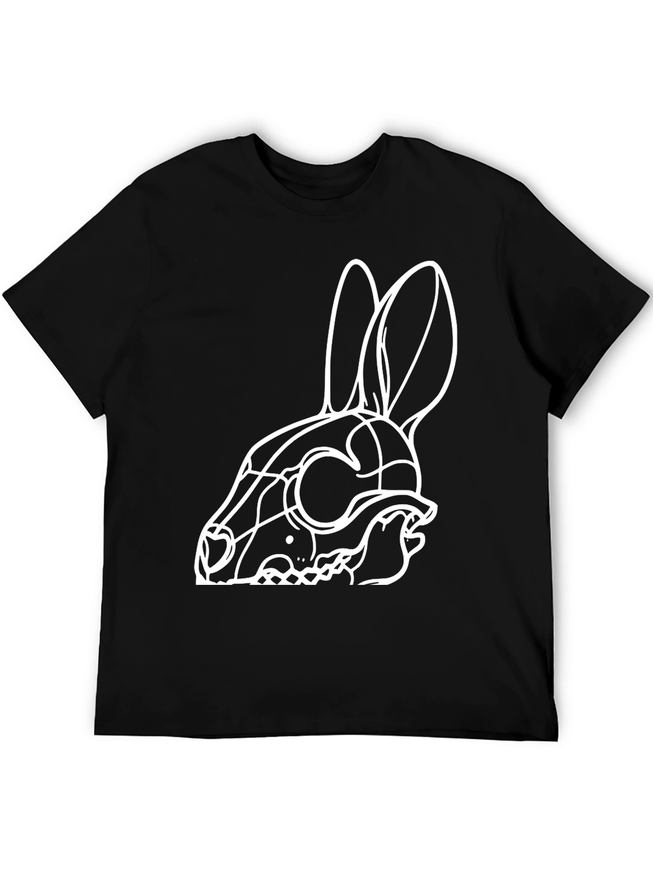 Rabbit Skull Graphic Tee - Black Cotton T-Shirt
