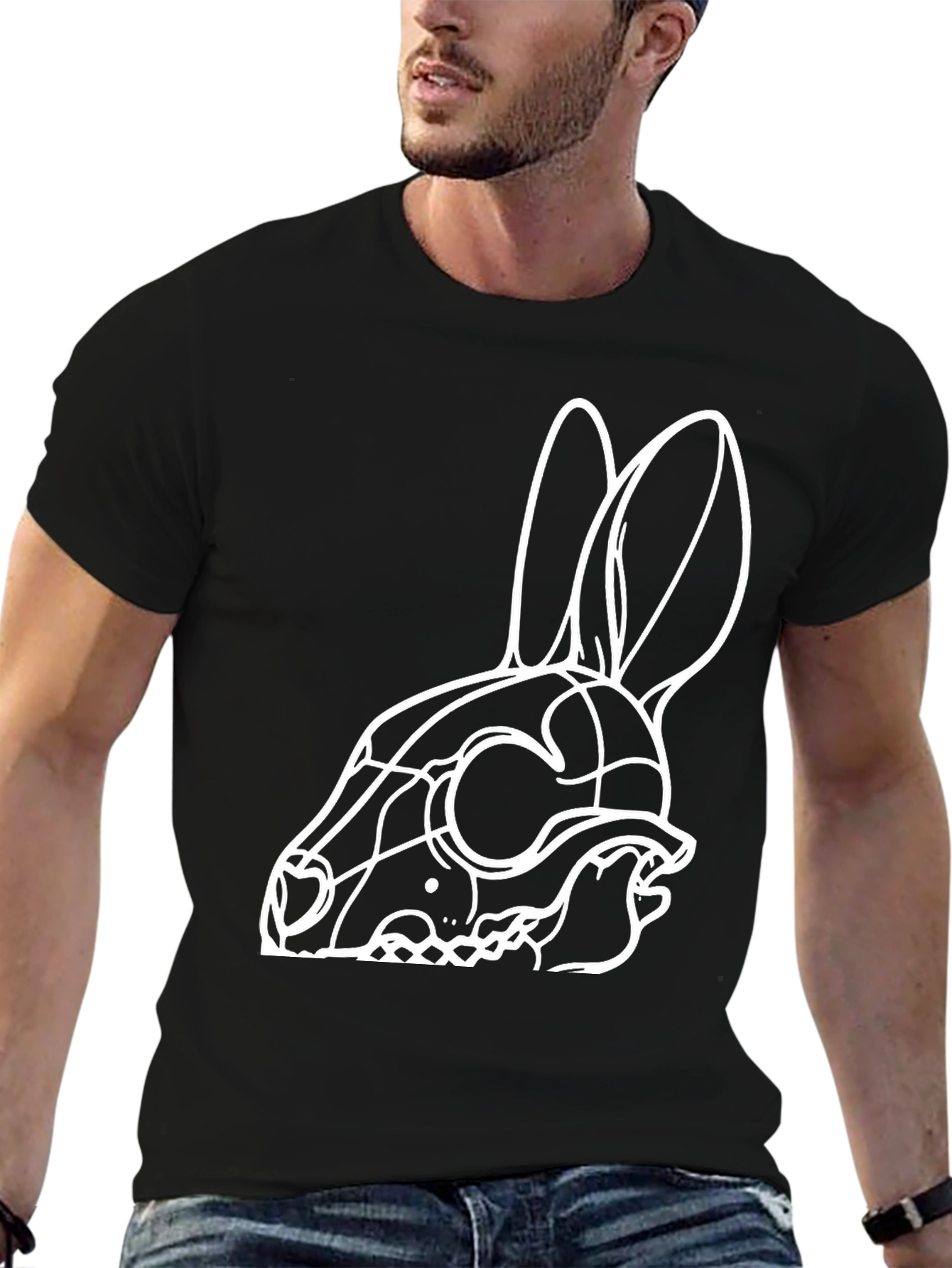 Rabbit Skull Graphic Tee - Black Cotton T-Shirt
