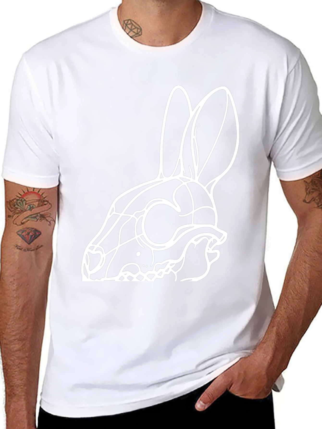 Rabbit Skull Graphic Tee - Black Cotton T-Shirt