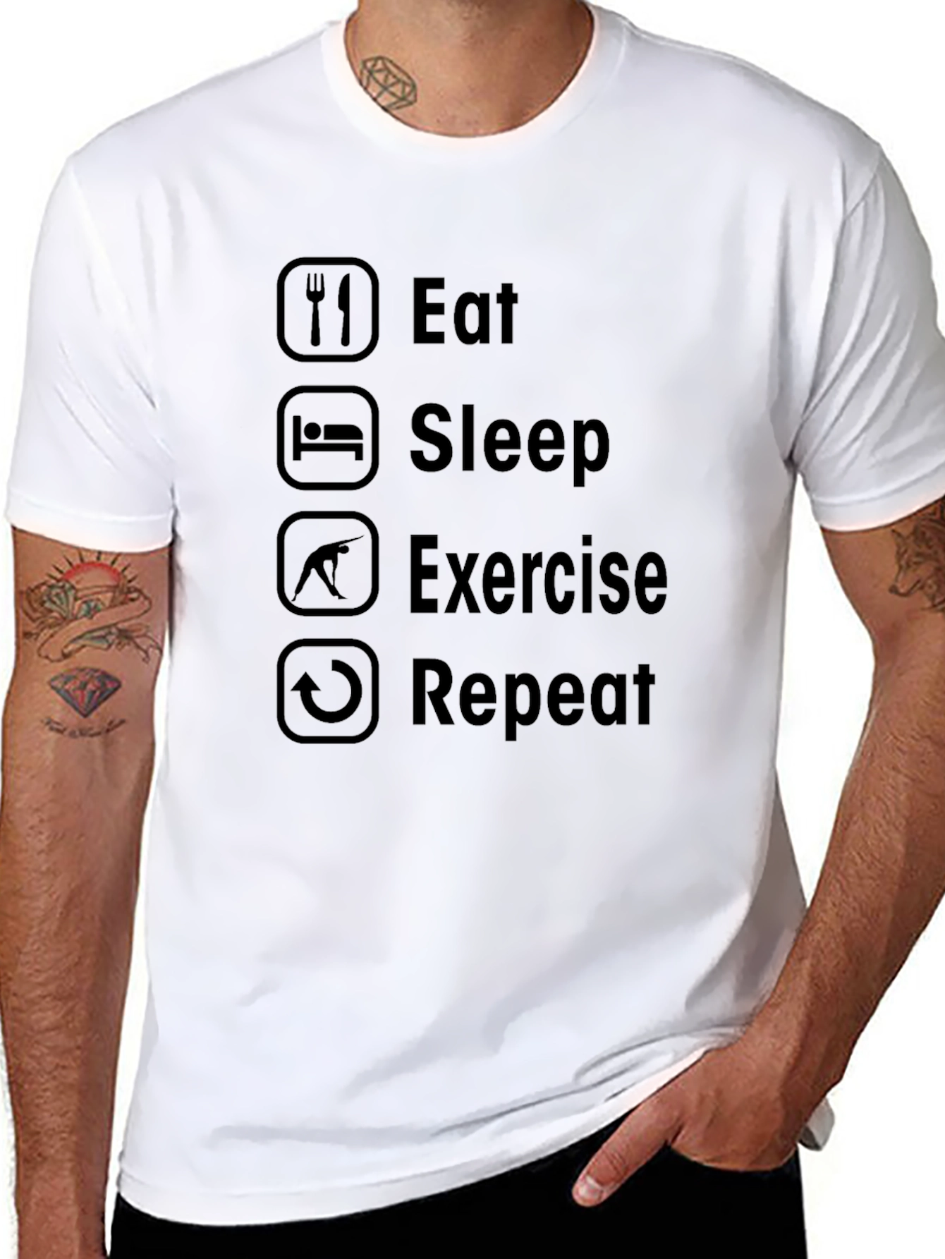 Eat Sleep Exercise Repeat Black T-Shirt