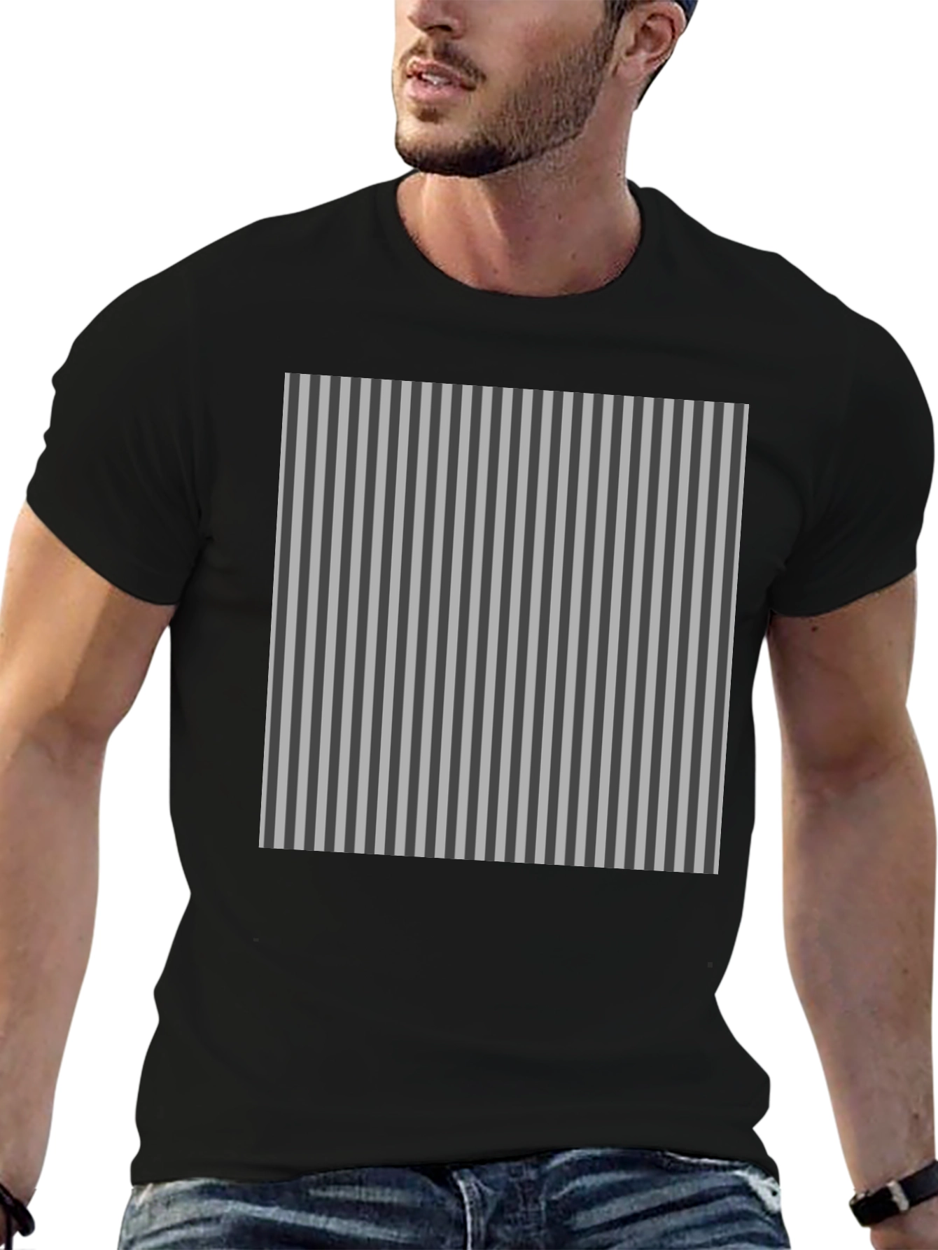 Striped Pattern Black T-Shirt
