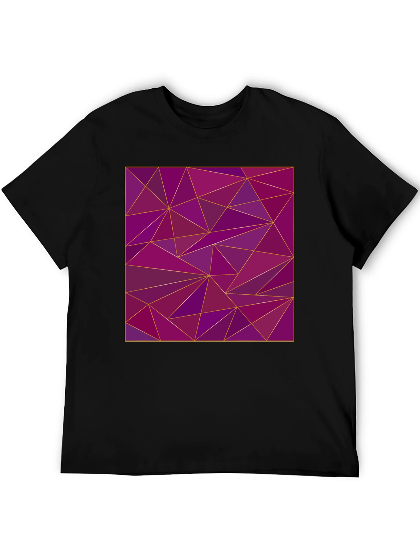 Geometric Purple Triangle Print Black T-Shirt